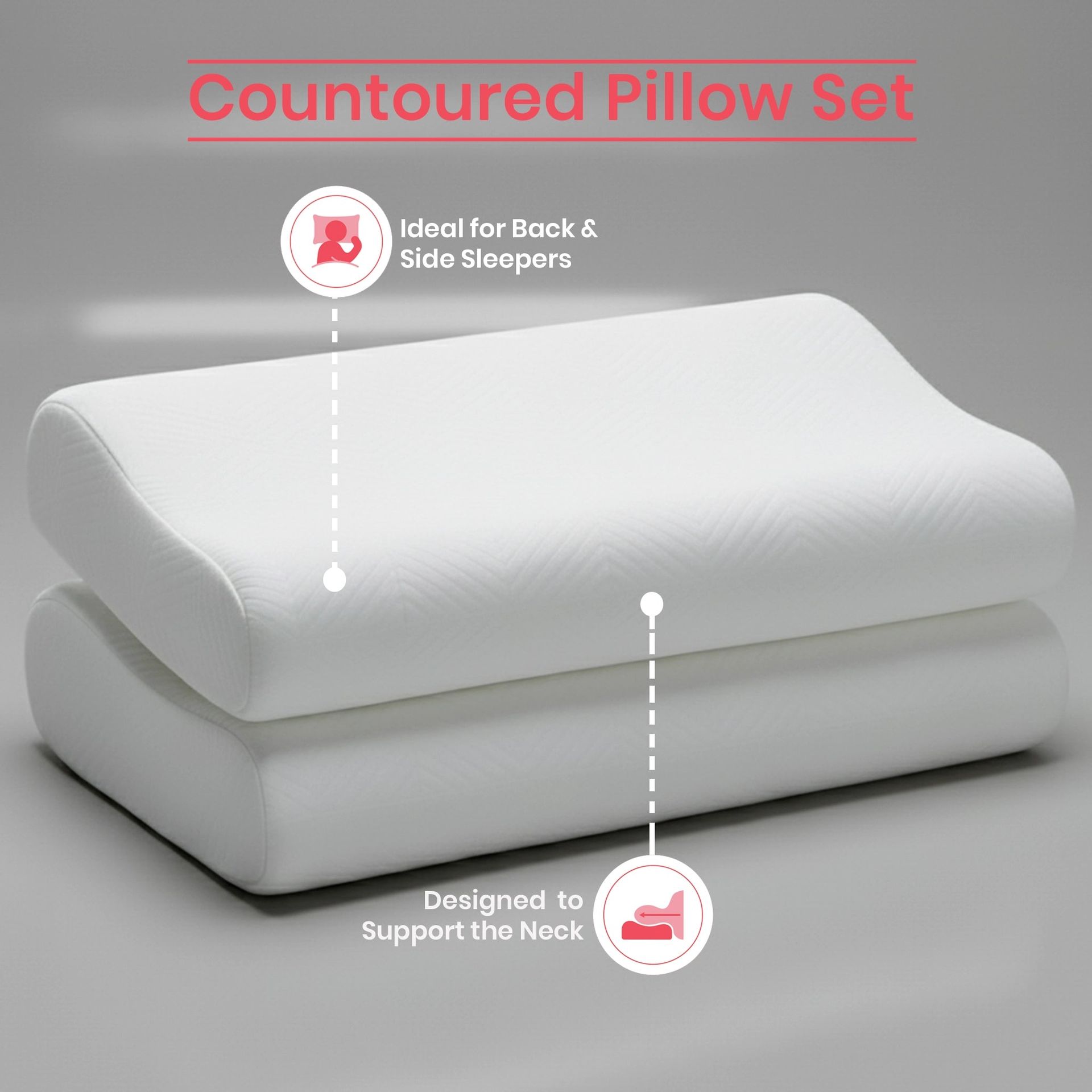 Solid White Set of 2 Memory Foam Pillow | Flexi Contour