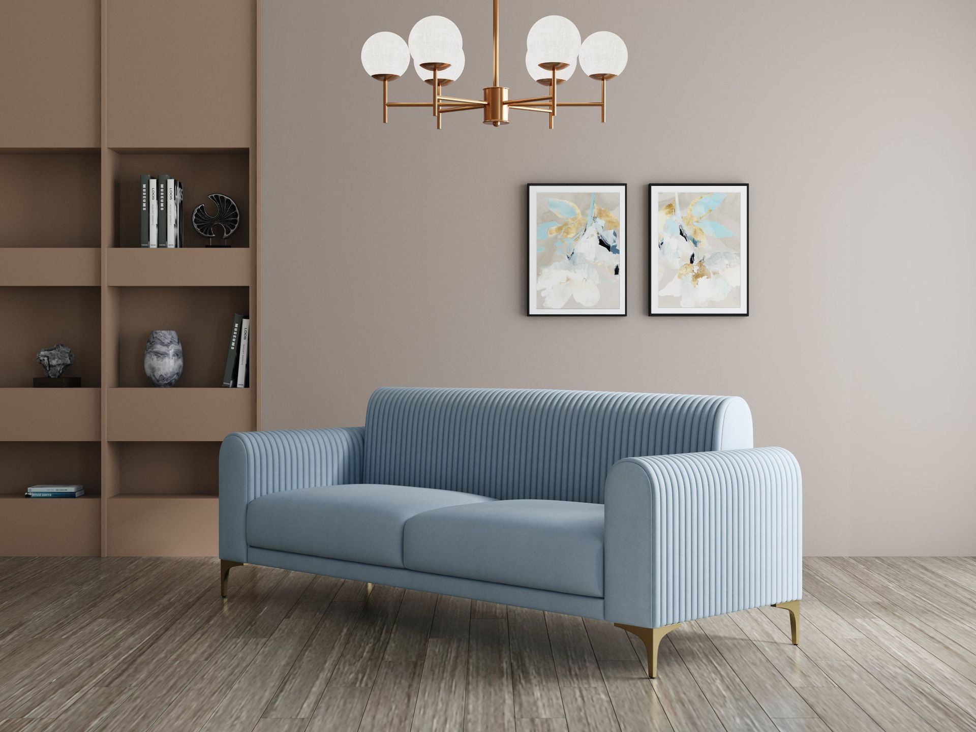 Hayden Home Premium Paris Sofa | 2 Seater Sofa, PVD Brushed Gold, Essential_Teal Mist