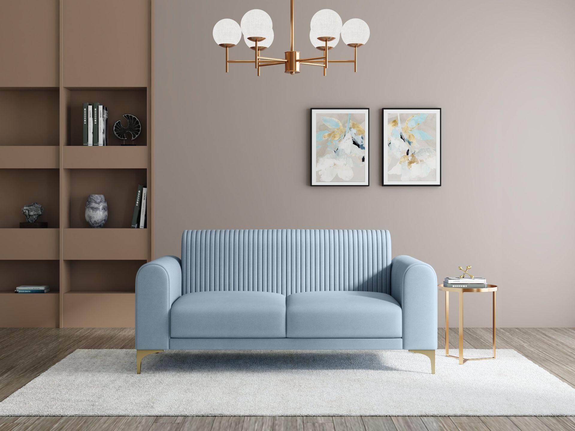 Hayden Home Premium Paris Sofa | 2 Seater Sofa, PVD Brushed Gold, Essential_Teal Mist