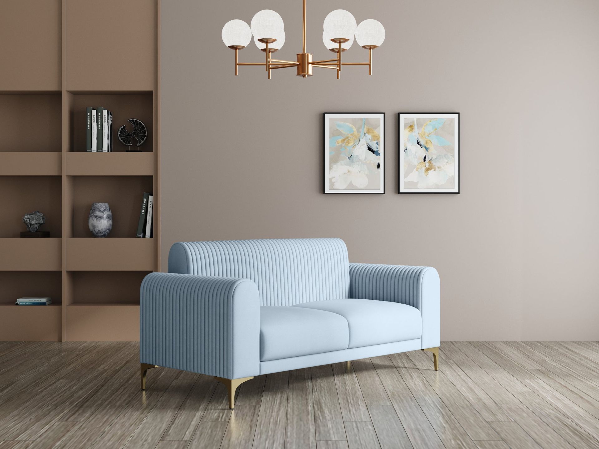 Hayden Home Premium Paris Sofa | 2 Seater Sofa, PVD Brushed Gold, Essential_Teal Mist