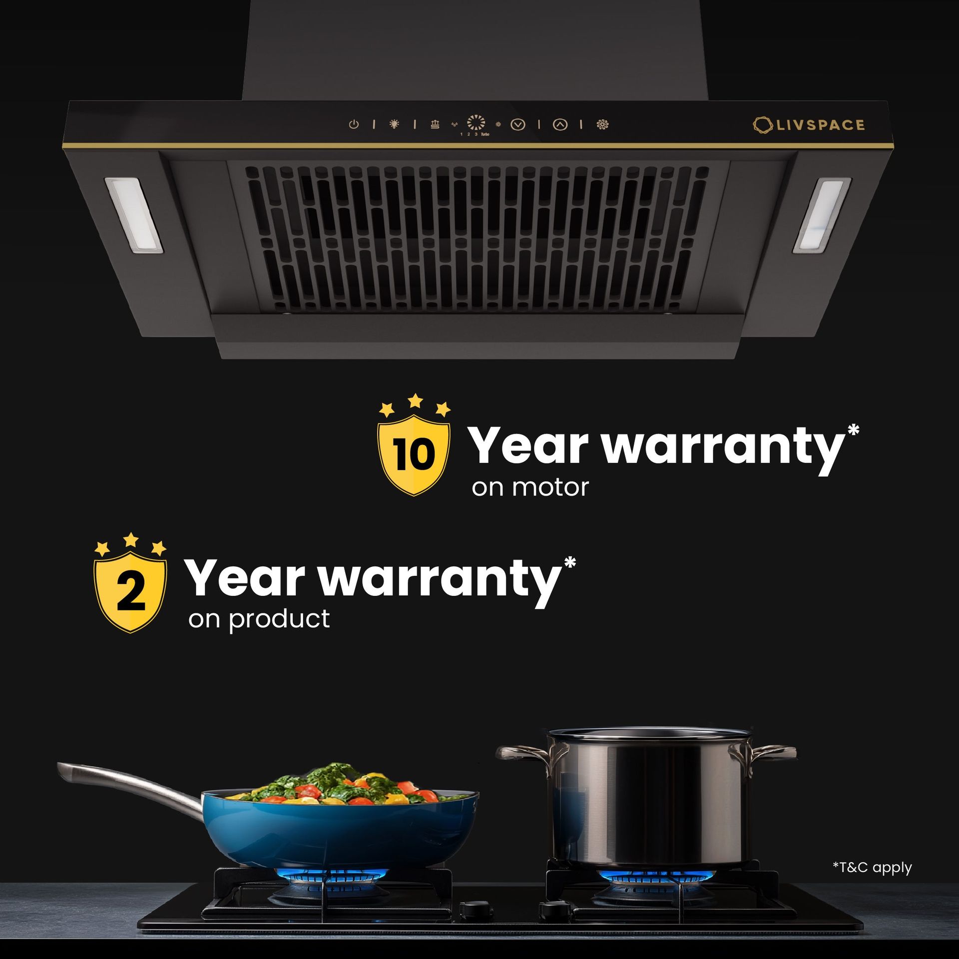 Intellia Auto Clean BLDC Ducted 1600 m3/h 600 mm Straight Chimney & Intellia Gloss Auto Ignition 770 mm 3 Brass Burner Cooktop | Intellia CHT60 & CTG3B77