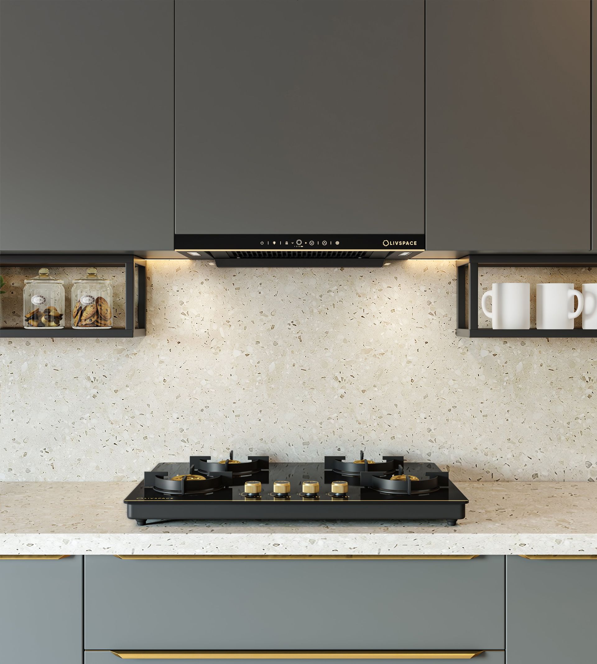 Intellia Auto Clean BLDC Ducted 1600 m3/h 600 mm Straight Chimney & Intellia Gloss Auto Ignition 750 mm 4 Brass Burner Cooktop | Intellia CHT60 & CTG4B75