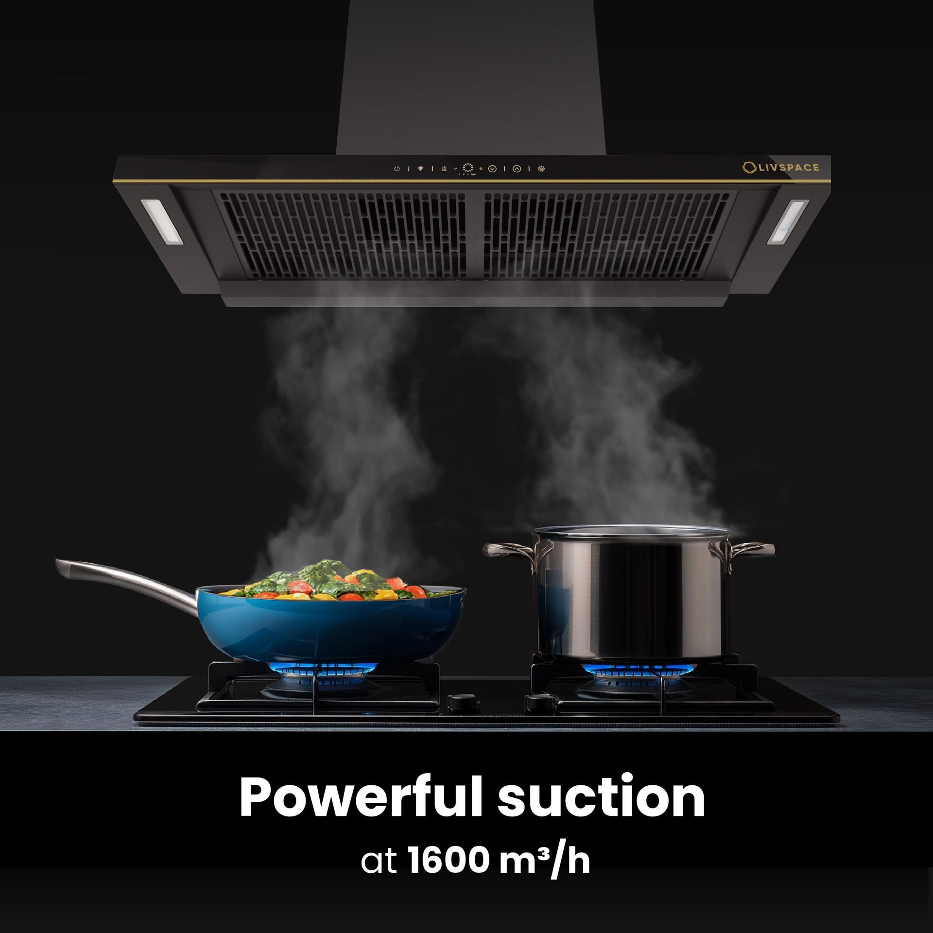 Intellia Auto Clean BLDC Ducted 1600 m3/h 900 mm Straight Chimney & Intellia Gloss Auto Ignition 770 mm 3 Brass Burner Cooktop | Intellia CHT90 & CTG3B77
