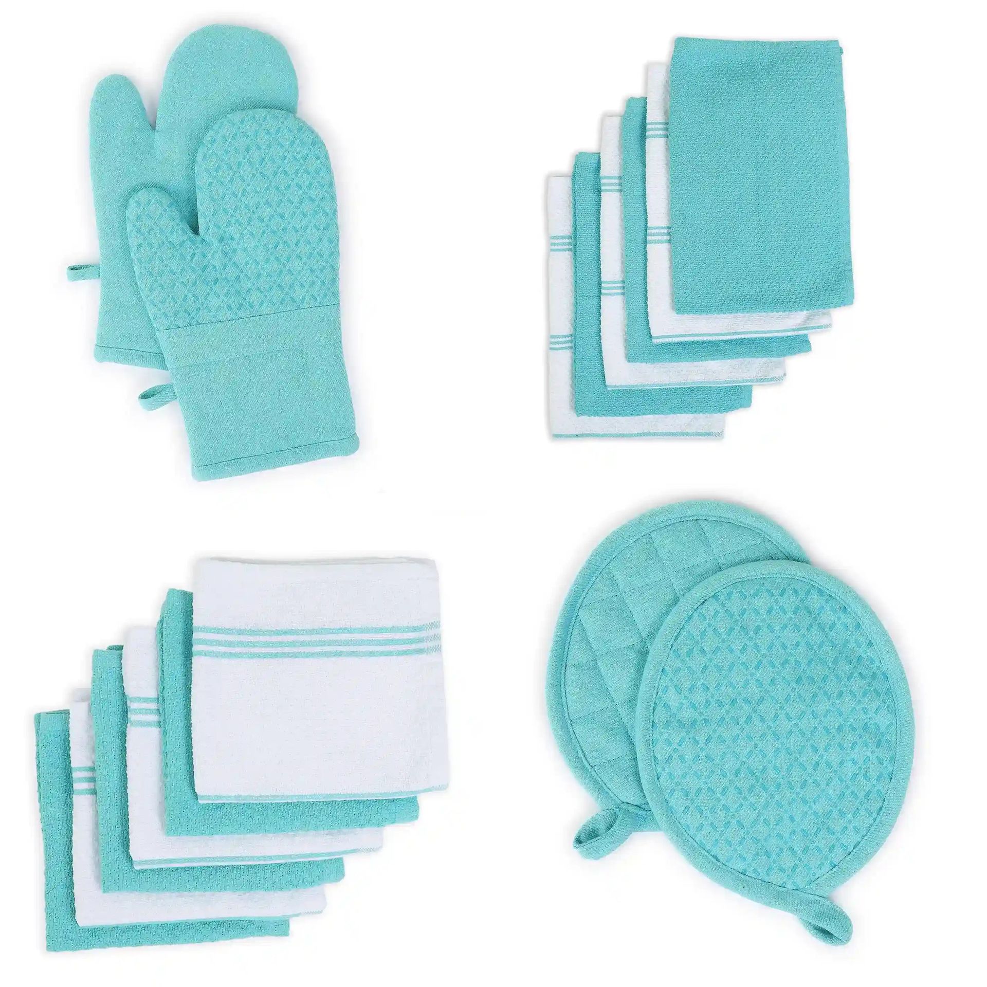 Solid Dyed Cotton Polyester blend Blue Sky 16 Piece Kitchen Linen Set | Kaleida