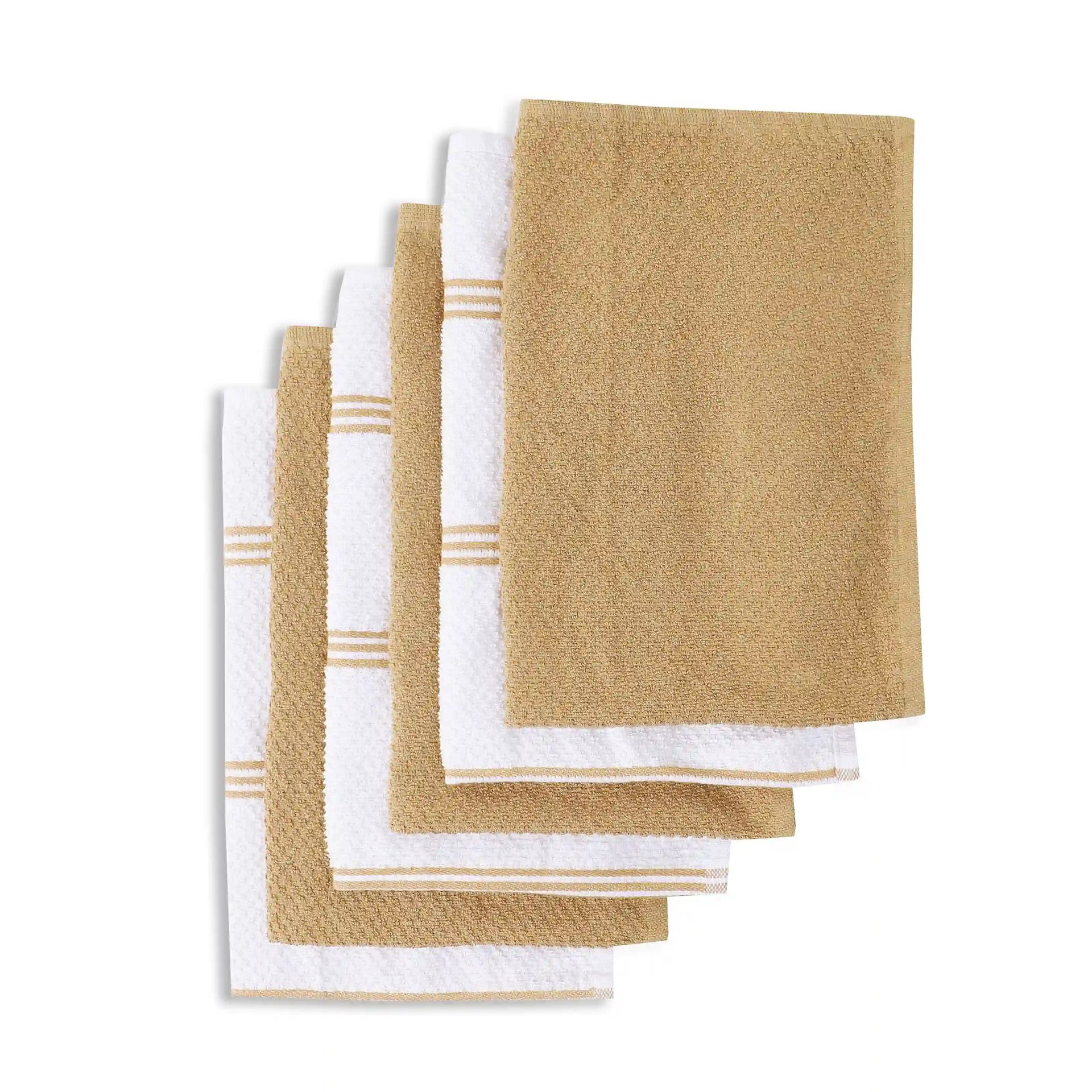 Solid Dyed Cotton Polyester blend Camel 16 Piece Kitchen Linen Set | Kaleida