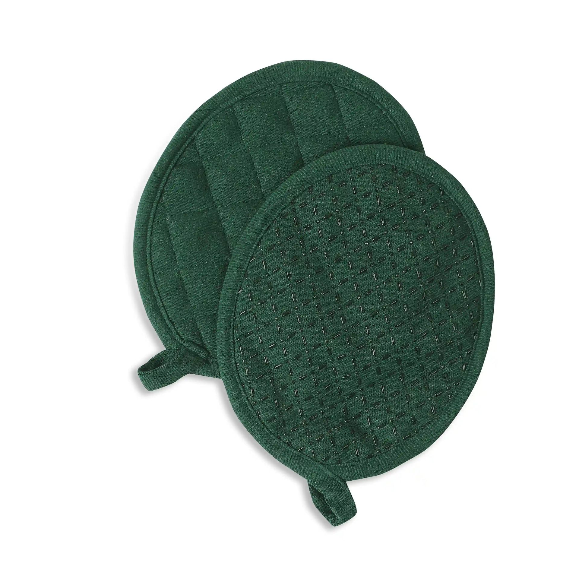 Solid Dyed Cotton Polyester blend Forest Green 16 Piece Kitchen Linen Set | Kaleida