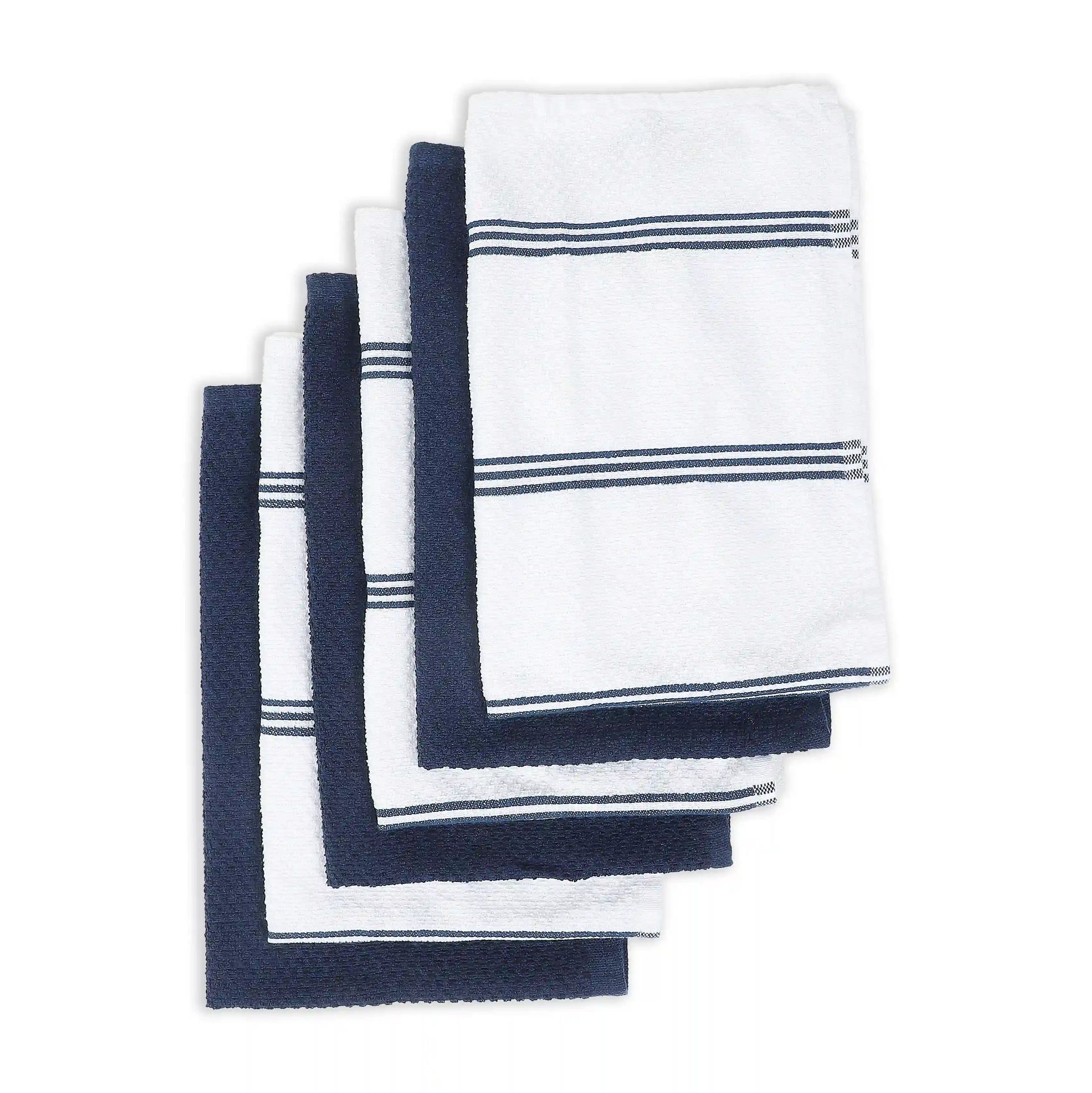 Solid Dyed Cotton Polyester blend Navy Blue 16 Piece Kitchen Linen Set | Kaleida