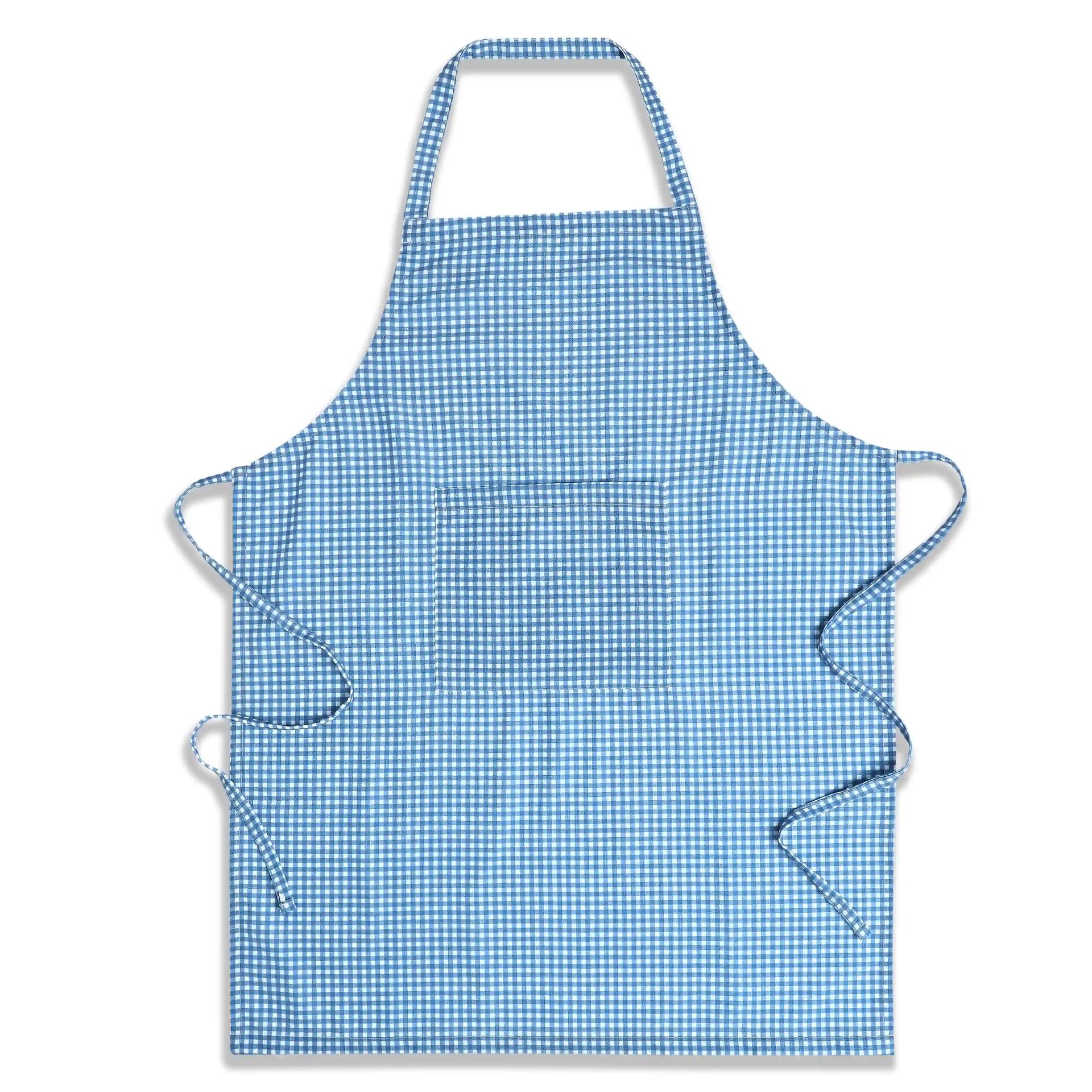 Small Gingham 100% Polyester Blue Apron | Nonna's Home