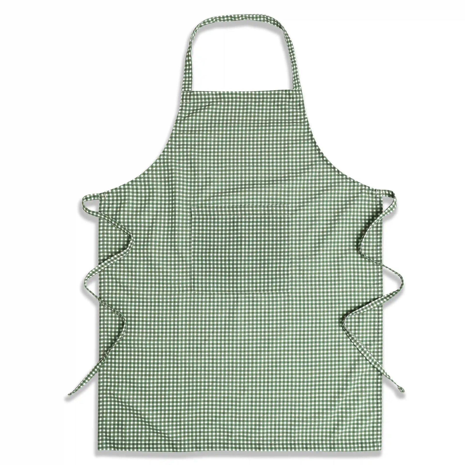Small Gingham 100% Polyester Green Apron | Nonna's Home