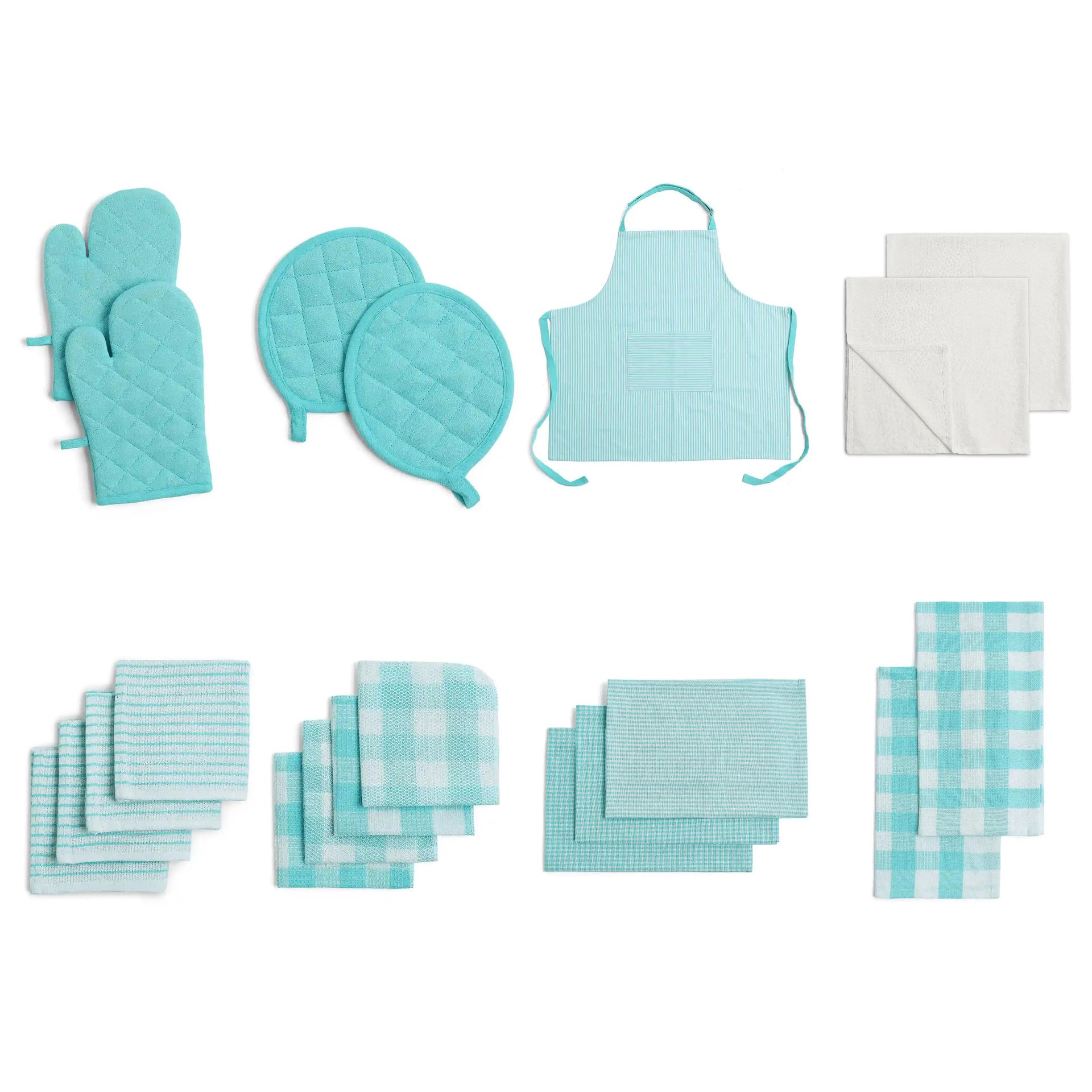 Solid Dyed Cotton Polyester blend Blue Sky 20 Piece Kitchen Linen Set | Nonna's Home