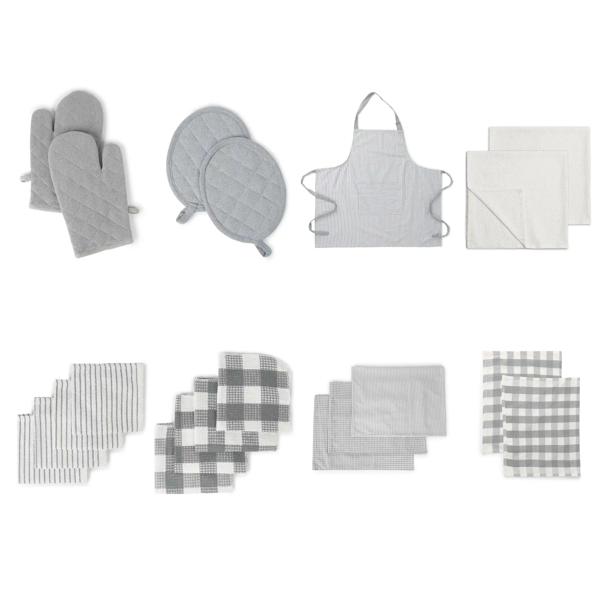Solid Dyed Cotton Polyester blend Grey 20 Piece Kitchen Linen Set | Nonna's Home