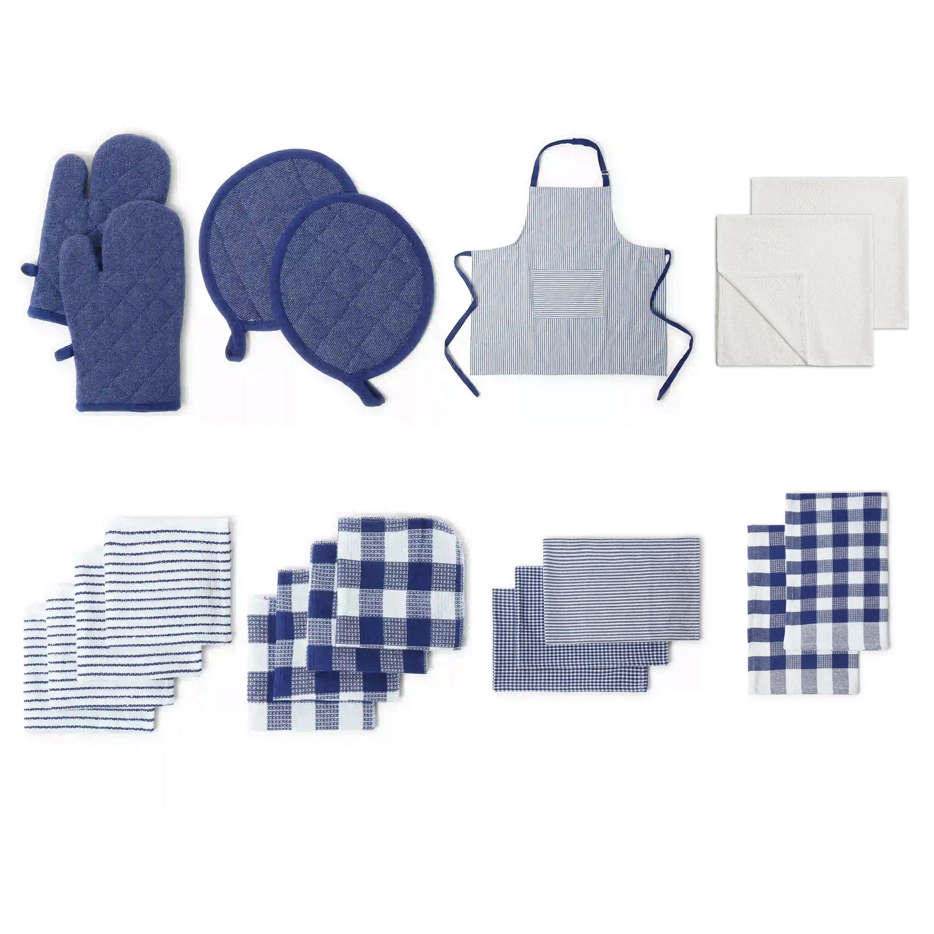 Solid Dyed Cotton Polyester blend Deep Blue 20 Piece Kitchen Linen Set | Nonna's Home