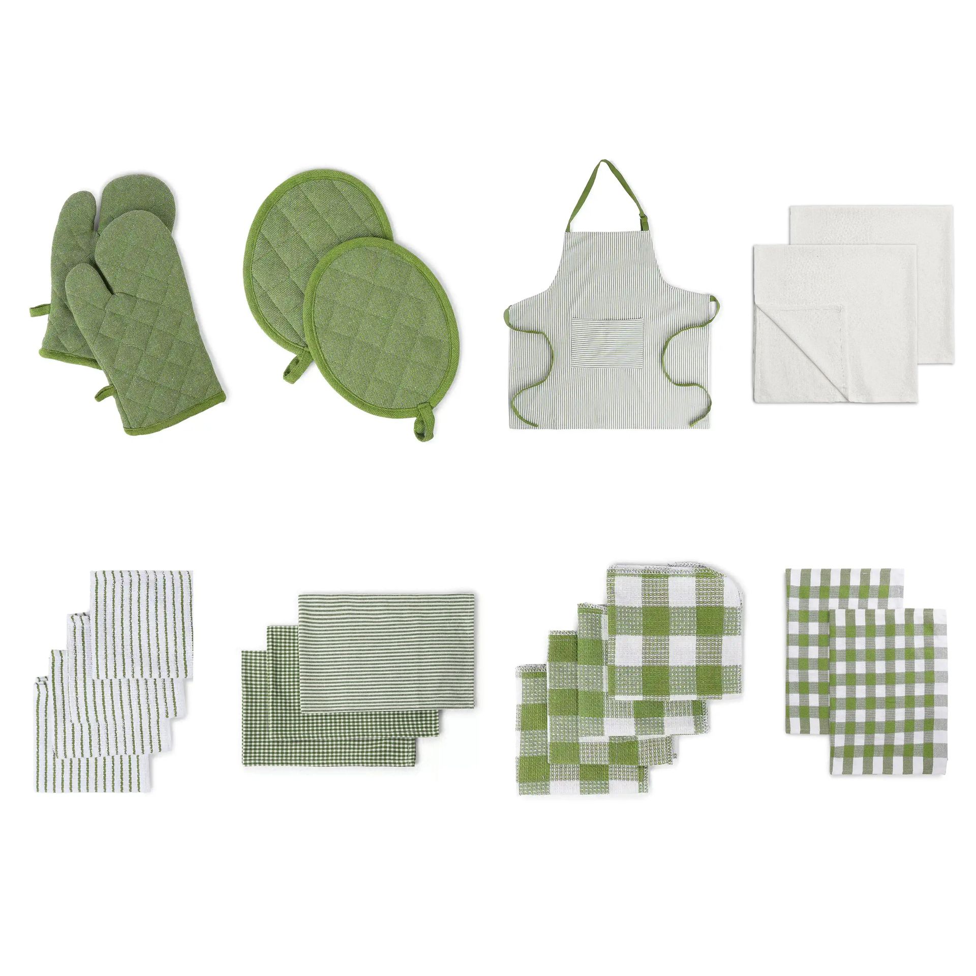 Solid Dyed Cotton Polyester blend Olive Green 20 Piece Kitchen Linen Set | Nonna's Home