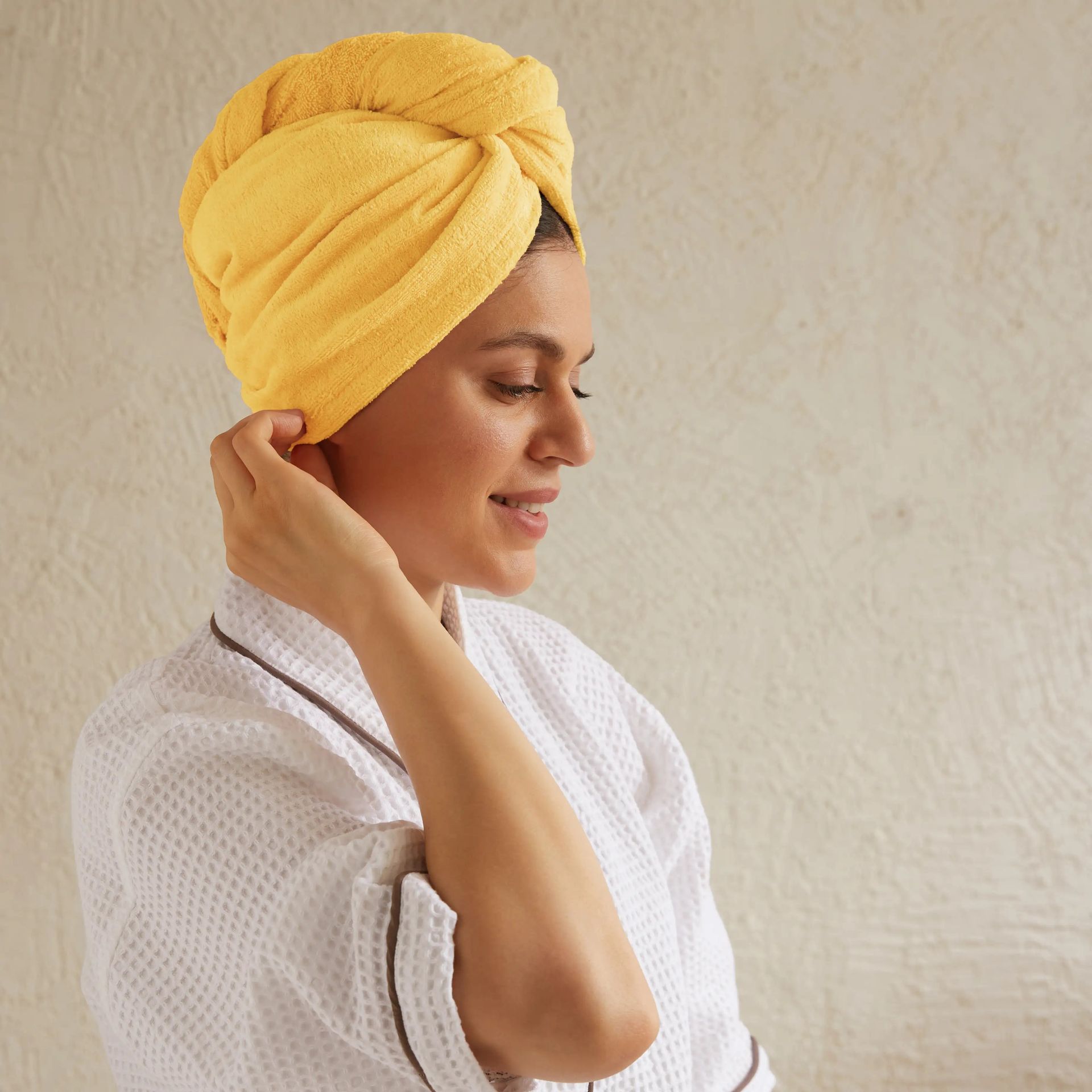 Solid Dyed 360 GSM 100% Cotton Yellow One Size Head Wrap | Paleto