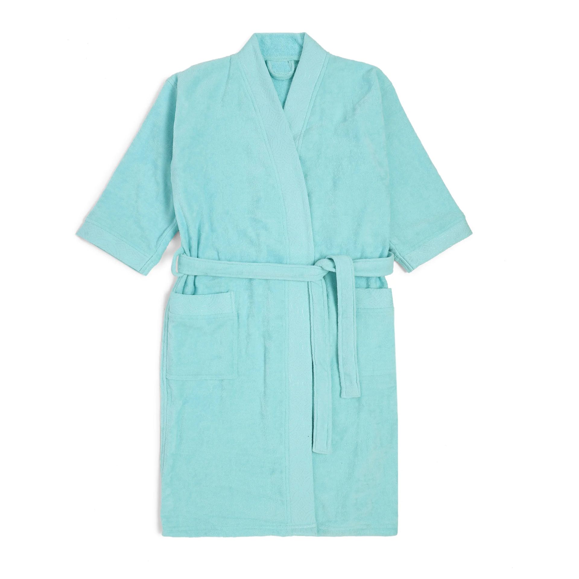 Waffle Jacquard 280 GSM 100% Cotton Aqua Medium Bath Robe | De Jacquard
