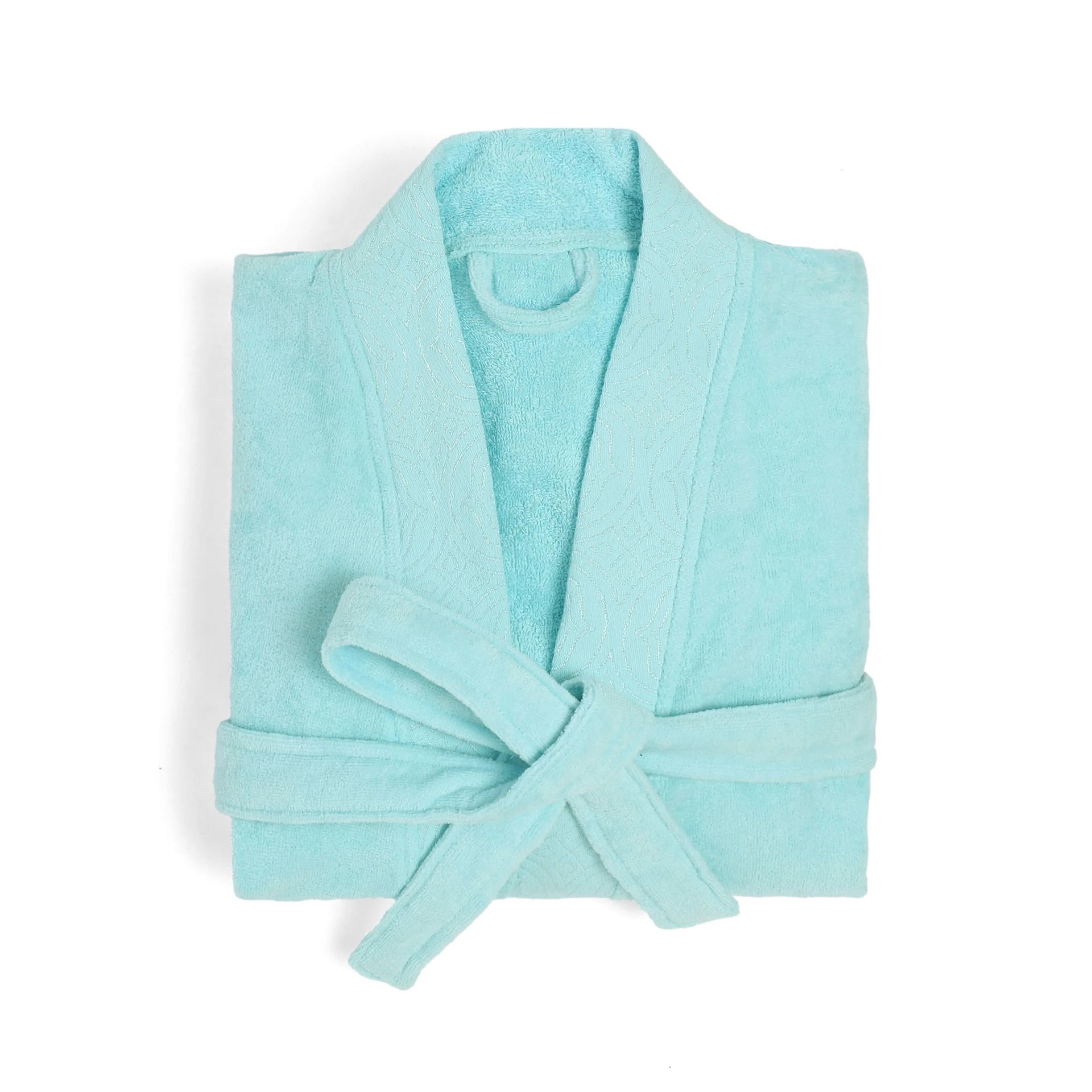 Waffle Jacquard 280 GSM 100% Cotton Aqua Medium Bath Robe | De Jacquard