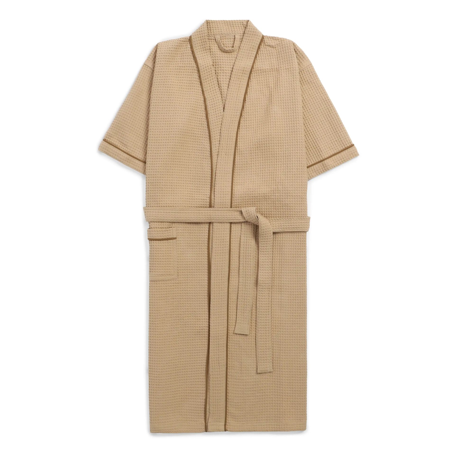 Solid Waffle 280 GSM 100% Cotton Beige Medium Bath Robe | Paleto