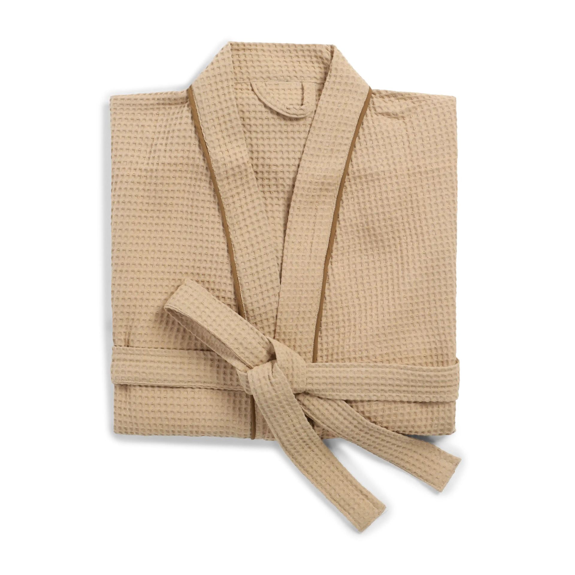 Solid Waffle 280 GSM 100% Cotton Beige Medium Bath Robe | Paleto