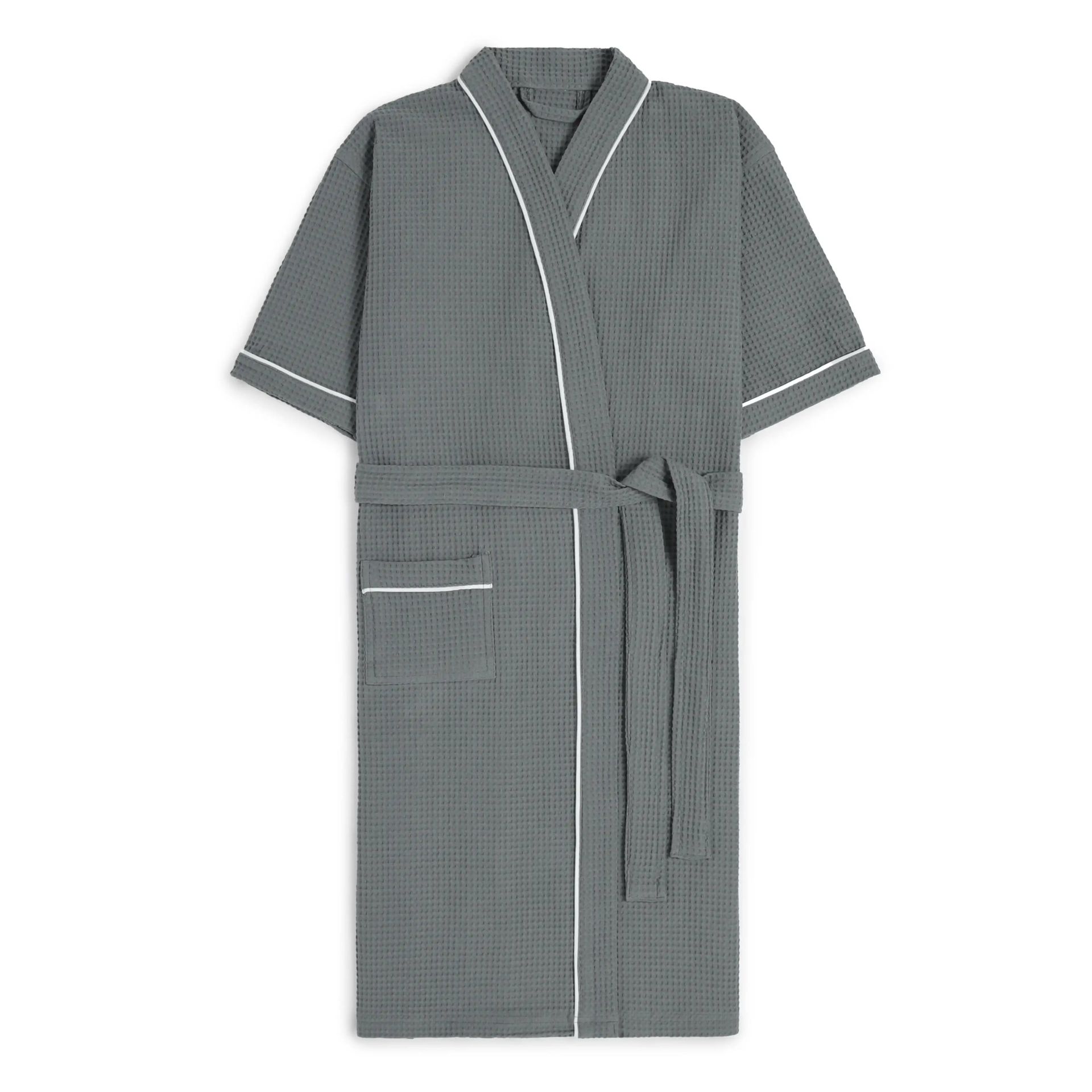 Solid Waffle 280 GSM 100% Cotton Grey Medium Bath Robe | Paleto