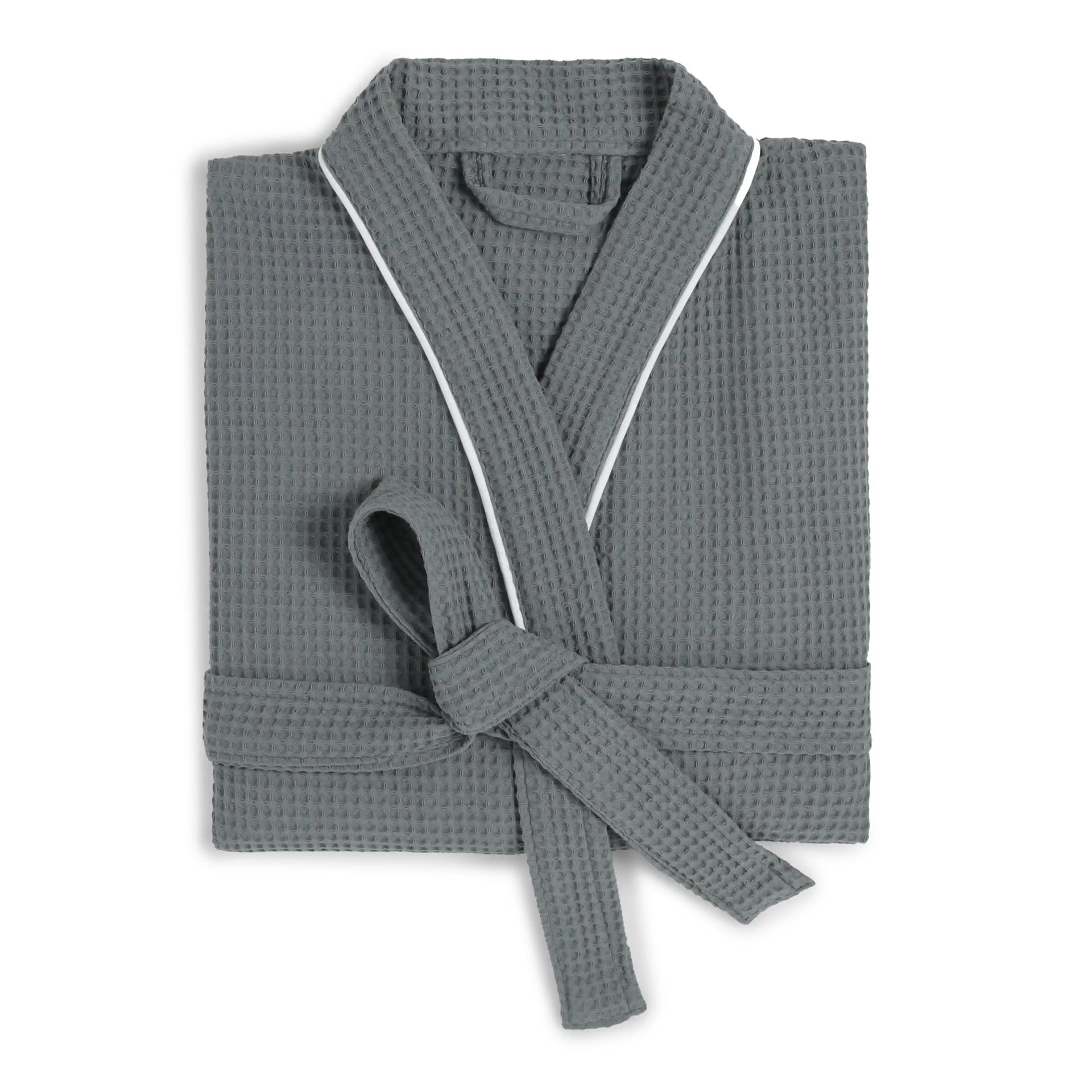 Solid Waffle 280 GSM 100% Cotton Grey Medium Bath Robe | Paleto