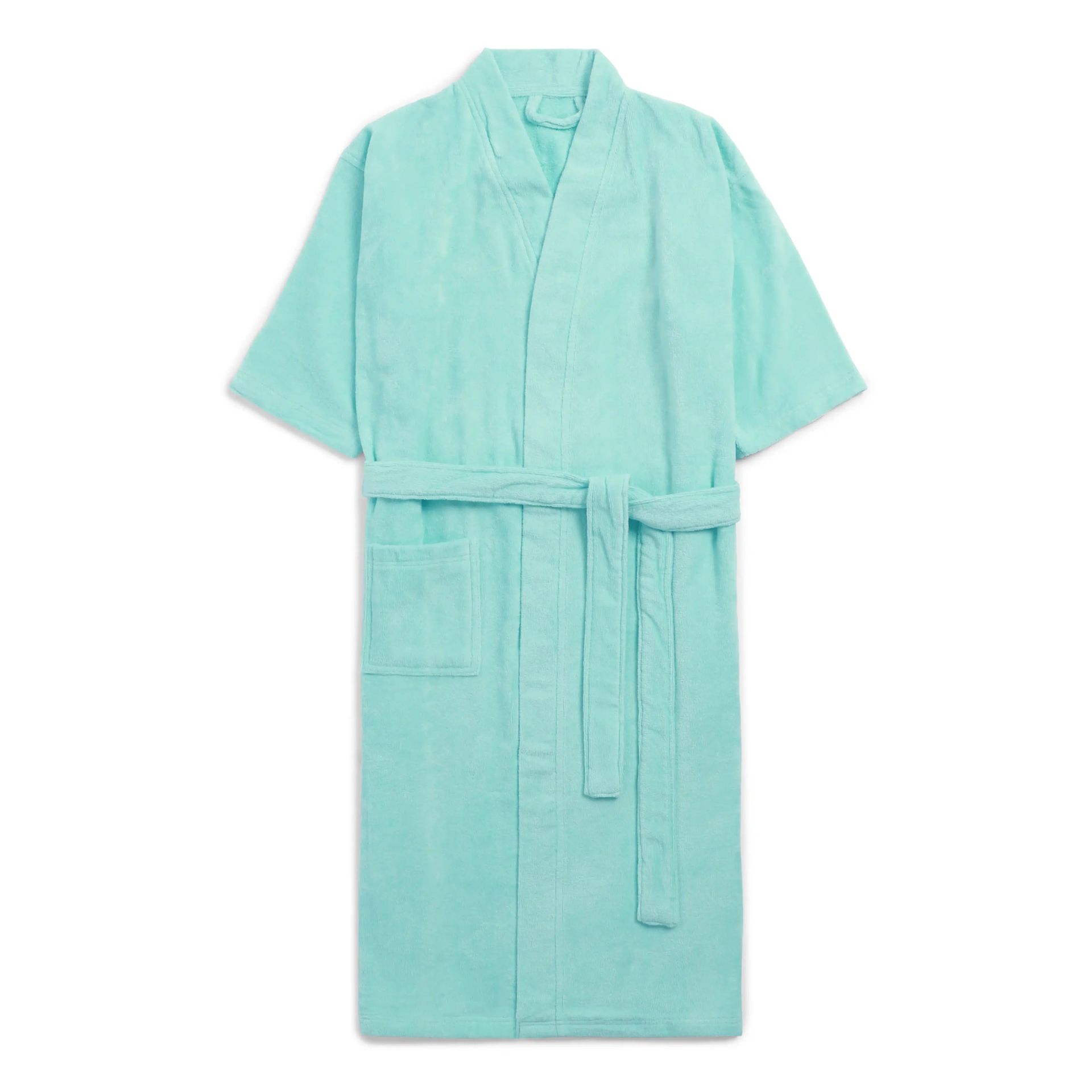 Solid Dyed 360 GSM 100% Cotton Aqua Medium Bath Robe | Paleto