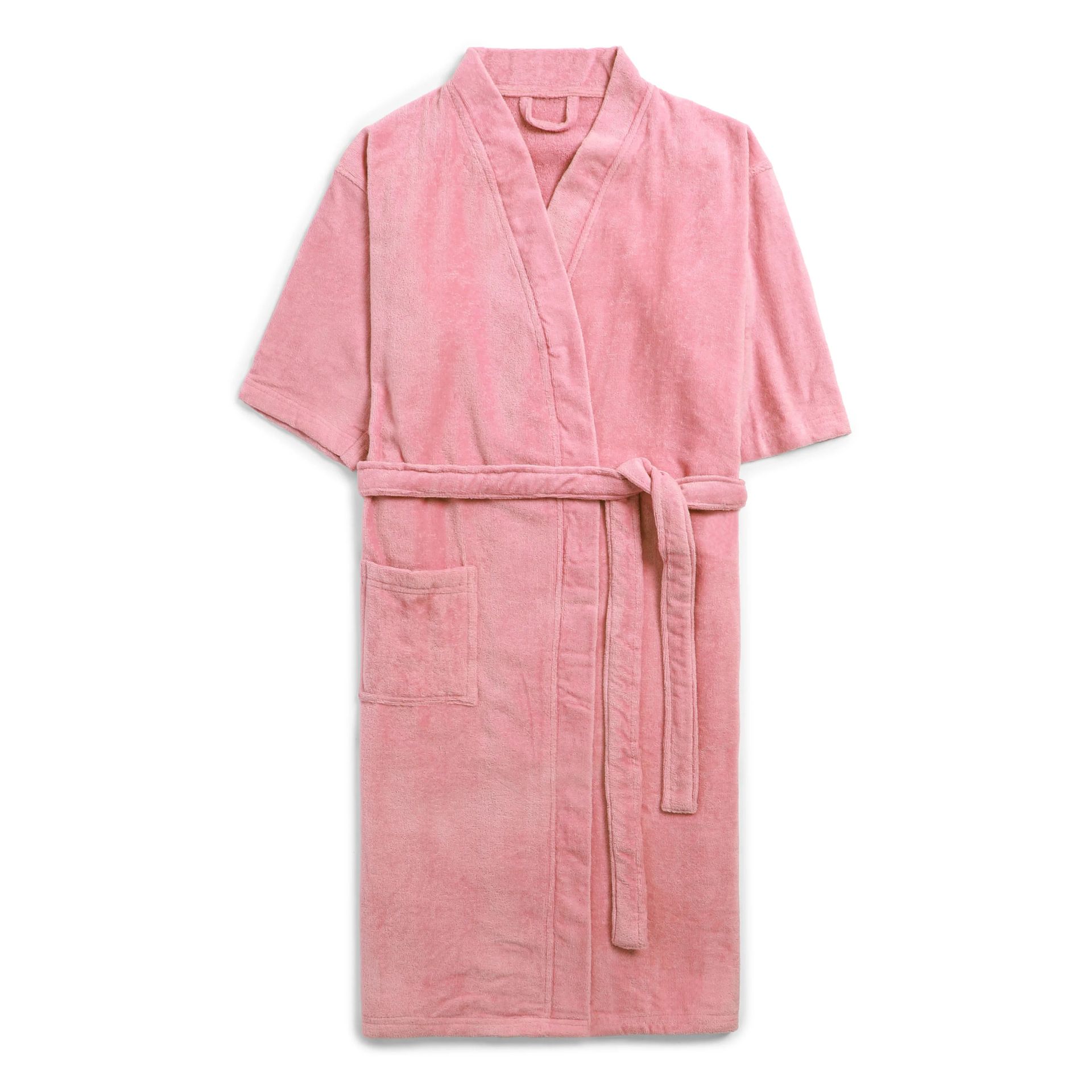 Solid Dyed 360 GSM 100% Cotton Rose Pink Medium Bath Robe | Paleto