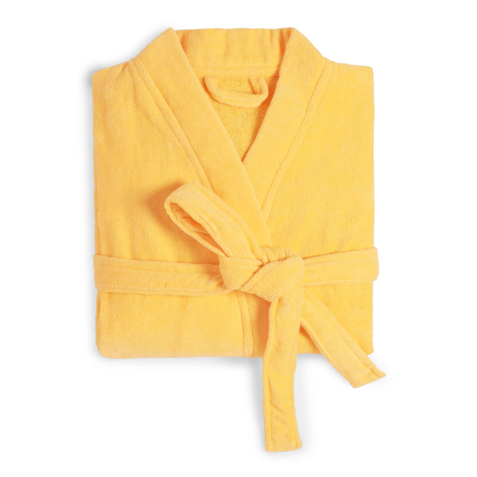 Solid Dyed 360 GSM 100% Cotton Yellow Medium Bath Robe | Paleto
