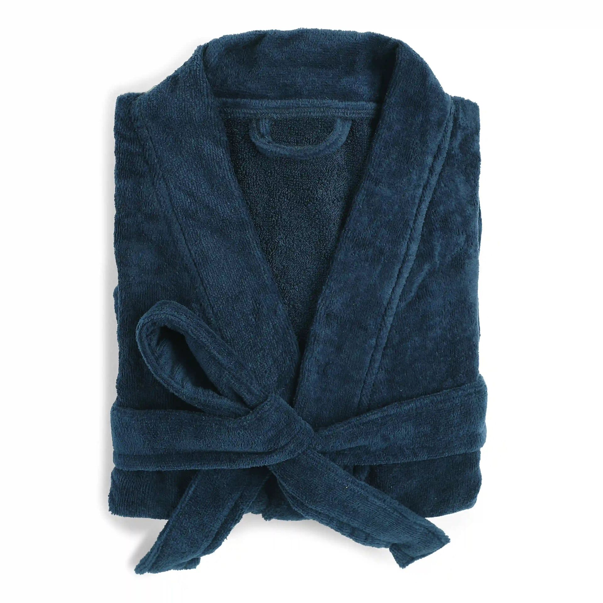 Solid Dyed 360 GSM 100% Cotton Navy Blue Medium Bath Robe | Paleto