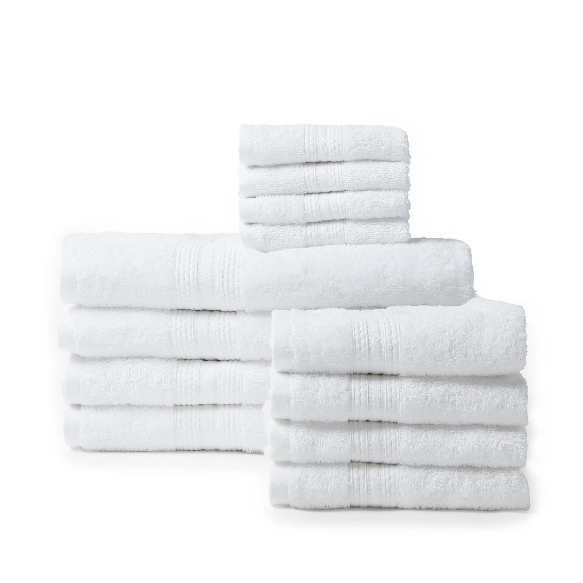 Solid Dyed 475 GSM 100% Cotton Optical White 12 Piece Towel Set | Paleto