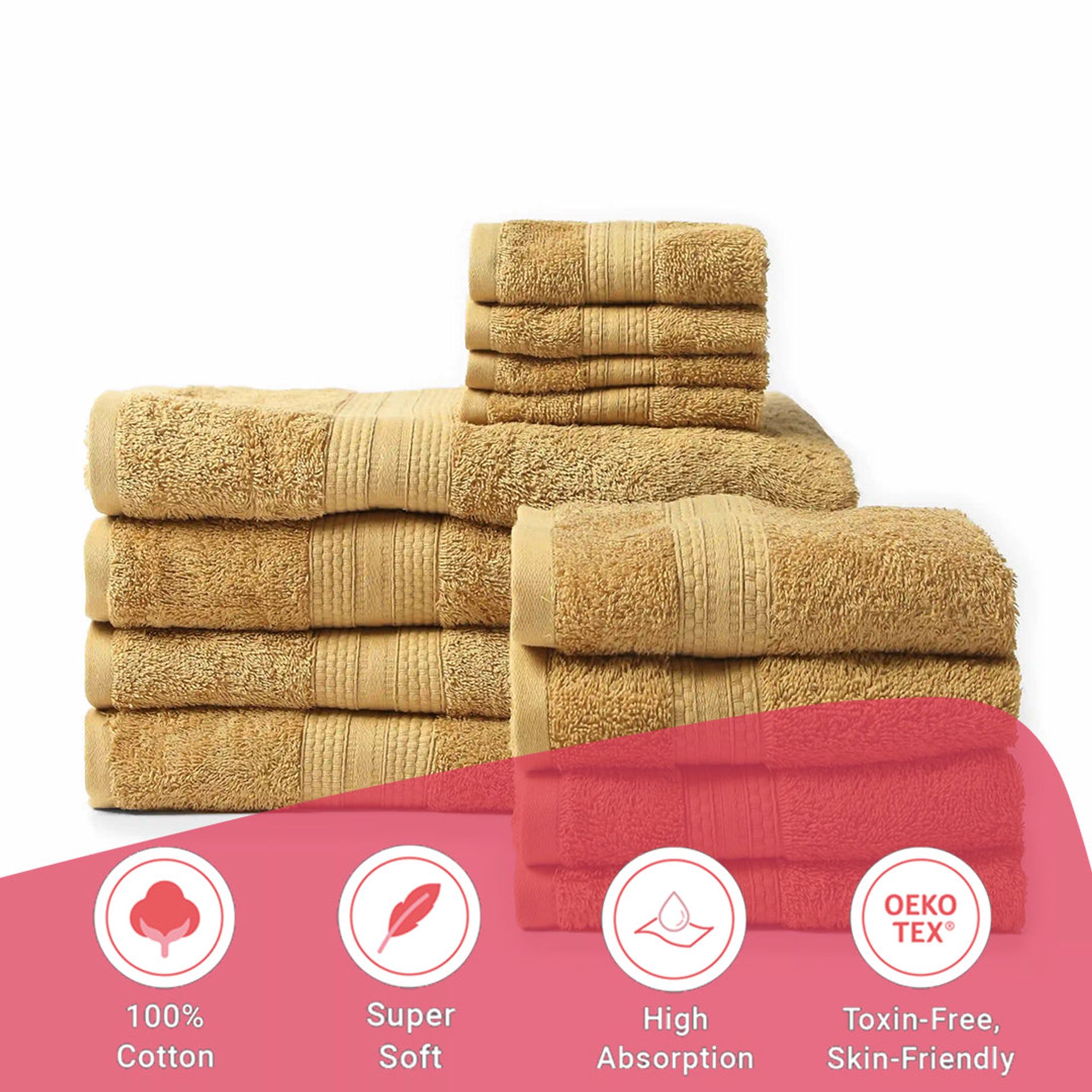 Solid Dyed 475 GSM 100% Cotton Beige 12 Piece Towel Set | Paleto