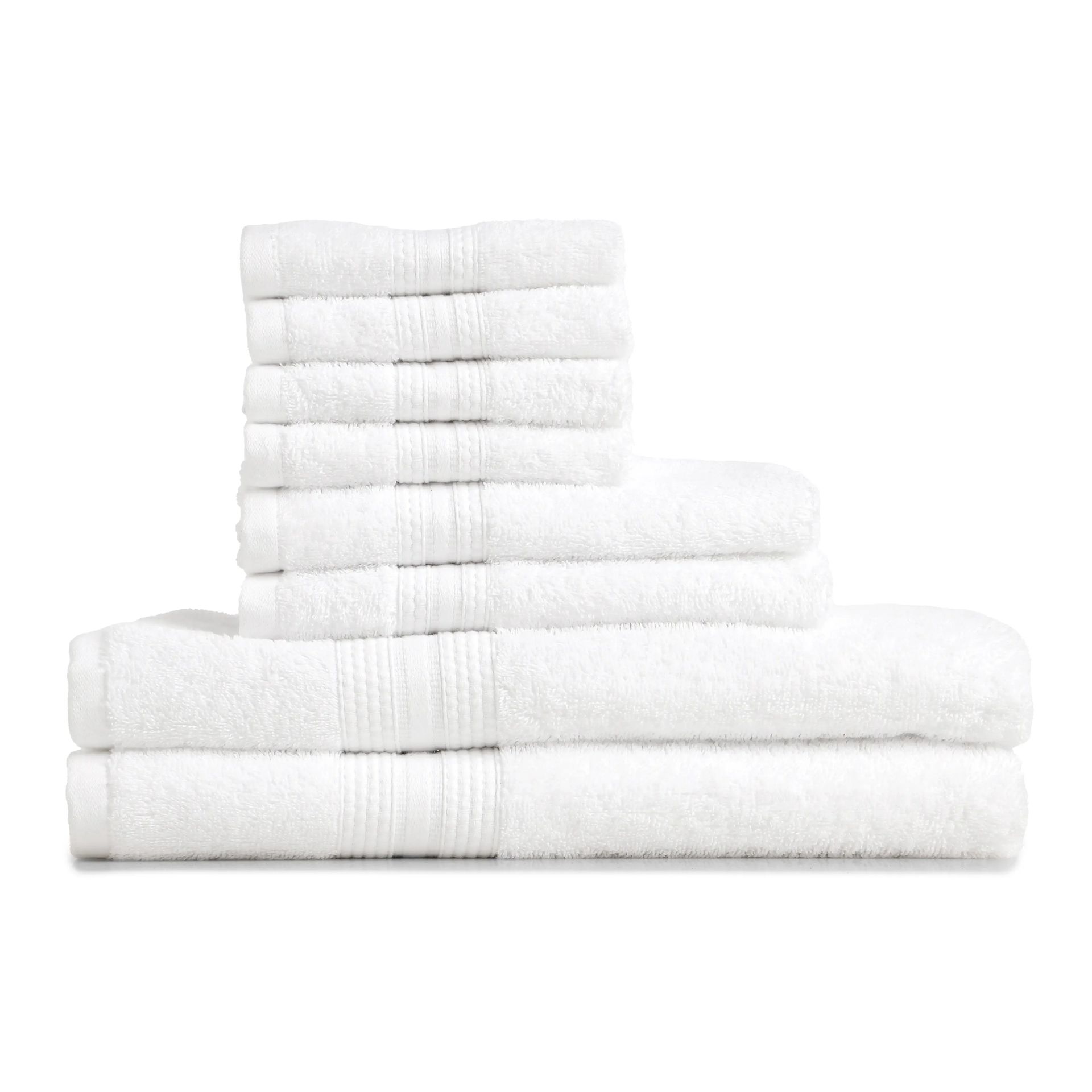 Solid Dyed 475 GSM 100% Cotton Optical White 8 Piece Towel Set | Paleto