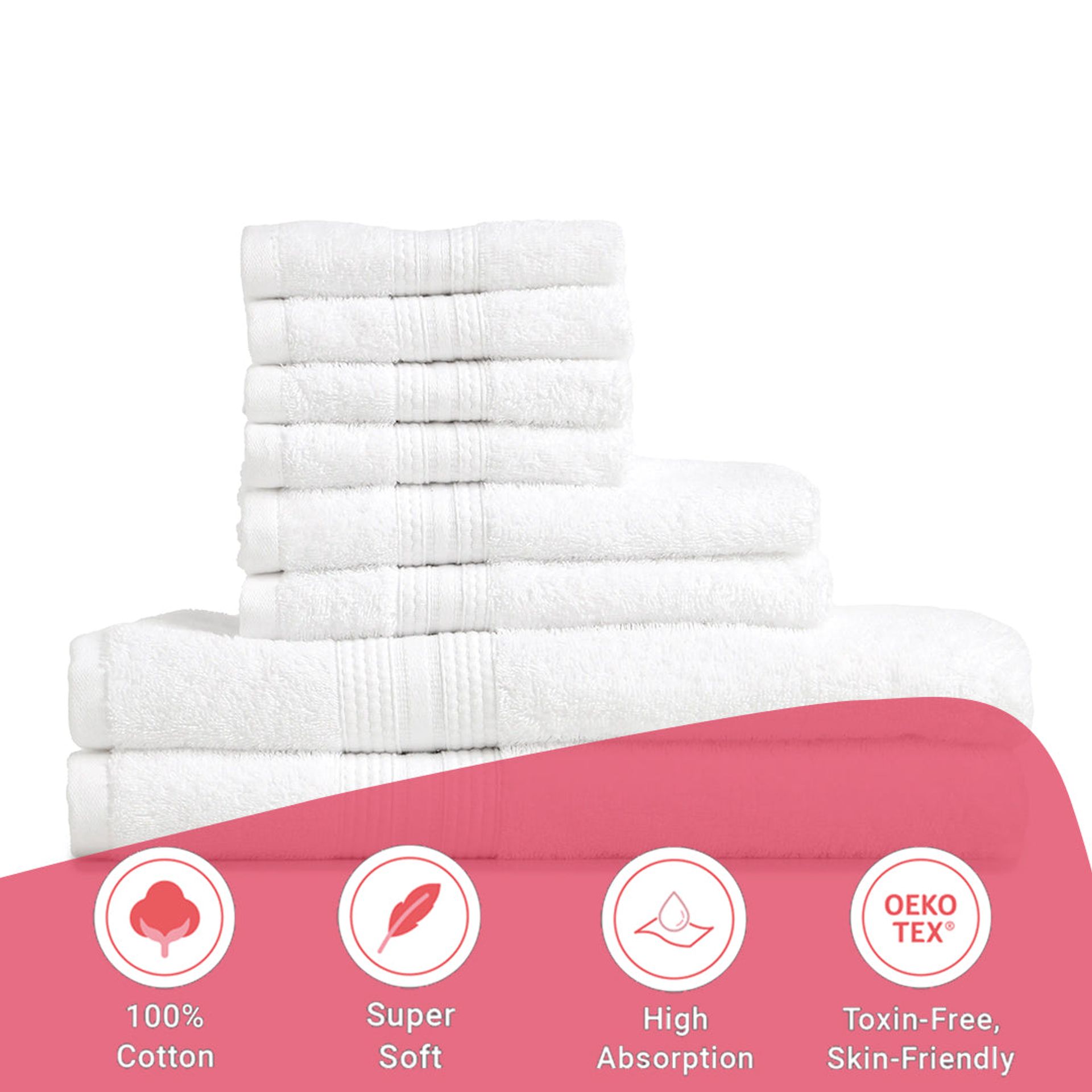 Solid Dyed 475 GSM 100% Cotton Optical White 8 Piece Towel Set | Paleto