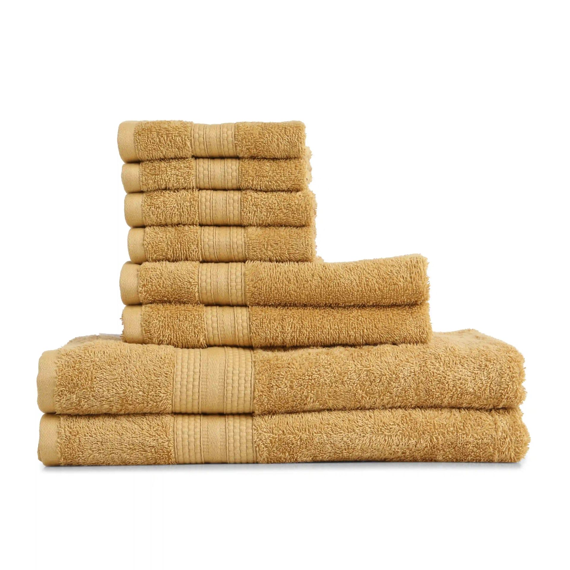 Solid Dyed 475 GSM 100% Cotton Beige 8 Piece Towel Set | Paleto
