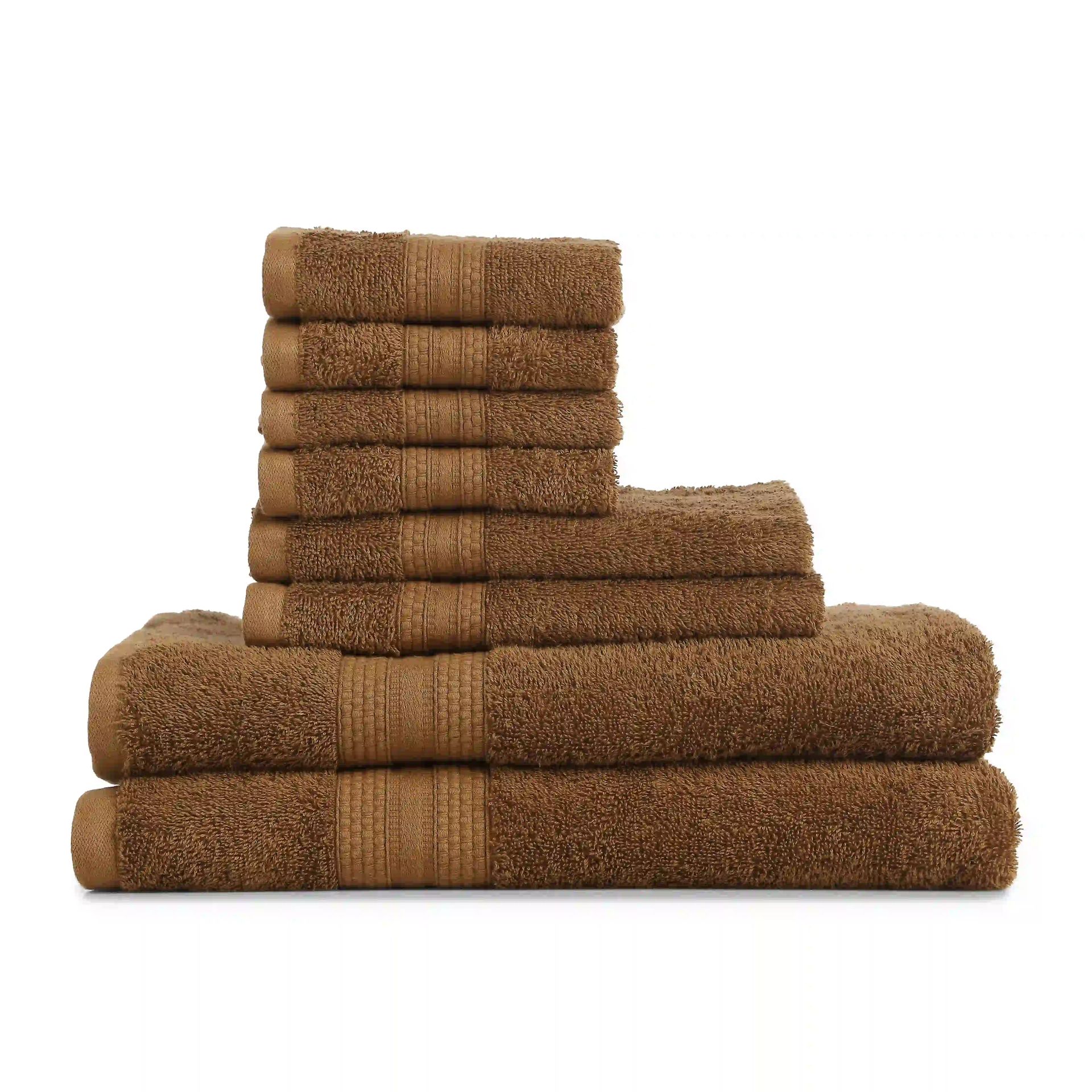 Solid Dyed 475 GSM 100% Cotton Chocolate 8 Piece Towel Set | Paleto