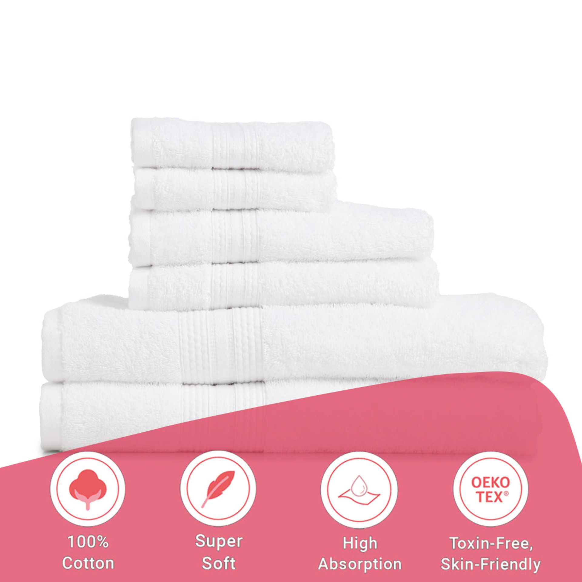 Solid Dyed 475 GSM 100% Cotton Optical White 6 Piece Towel Set | Paleto