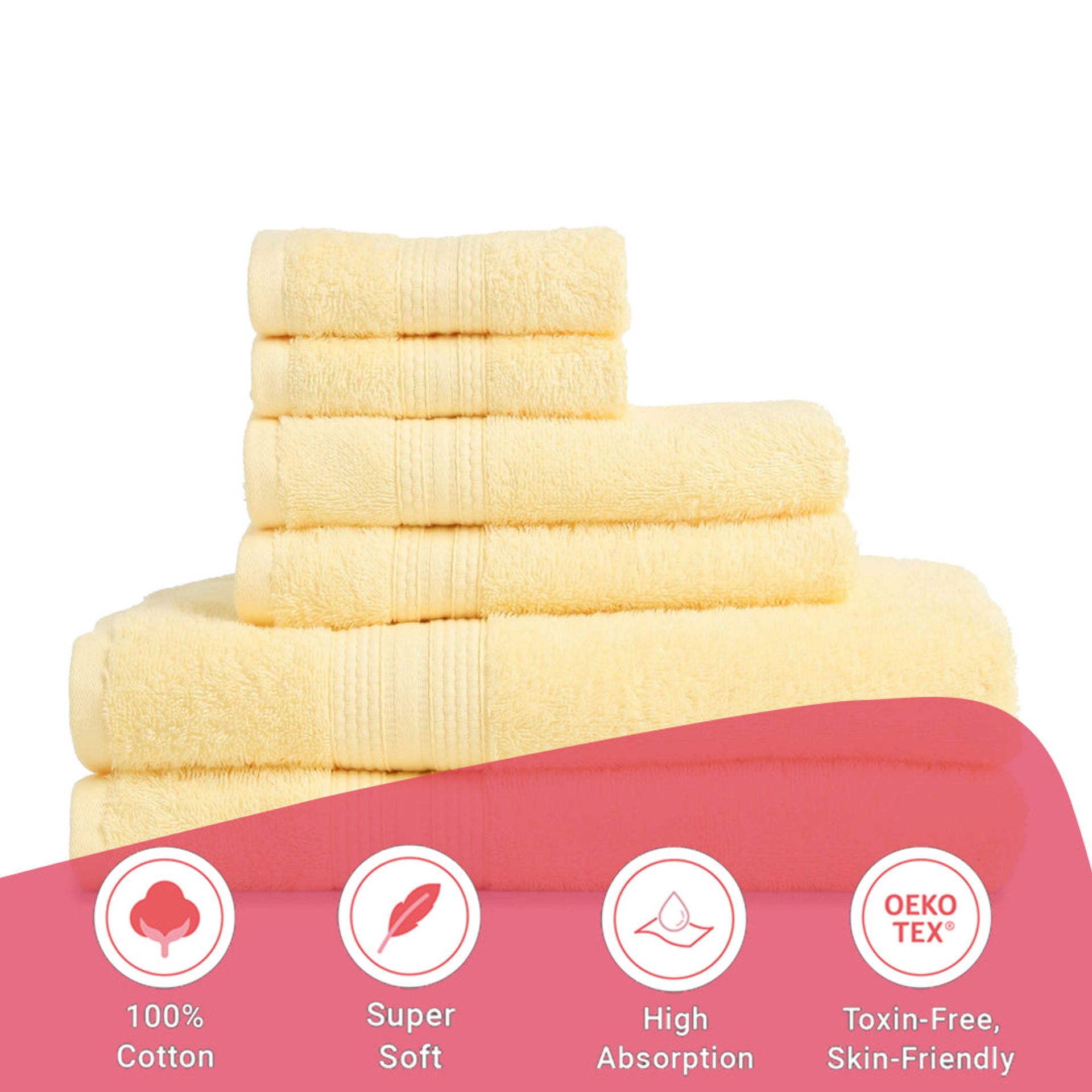 Solid Dyed 475 GSM 100% Cotton Buttercream 6 Piece Towel Set | Paleto