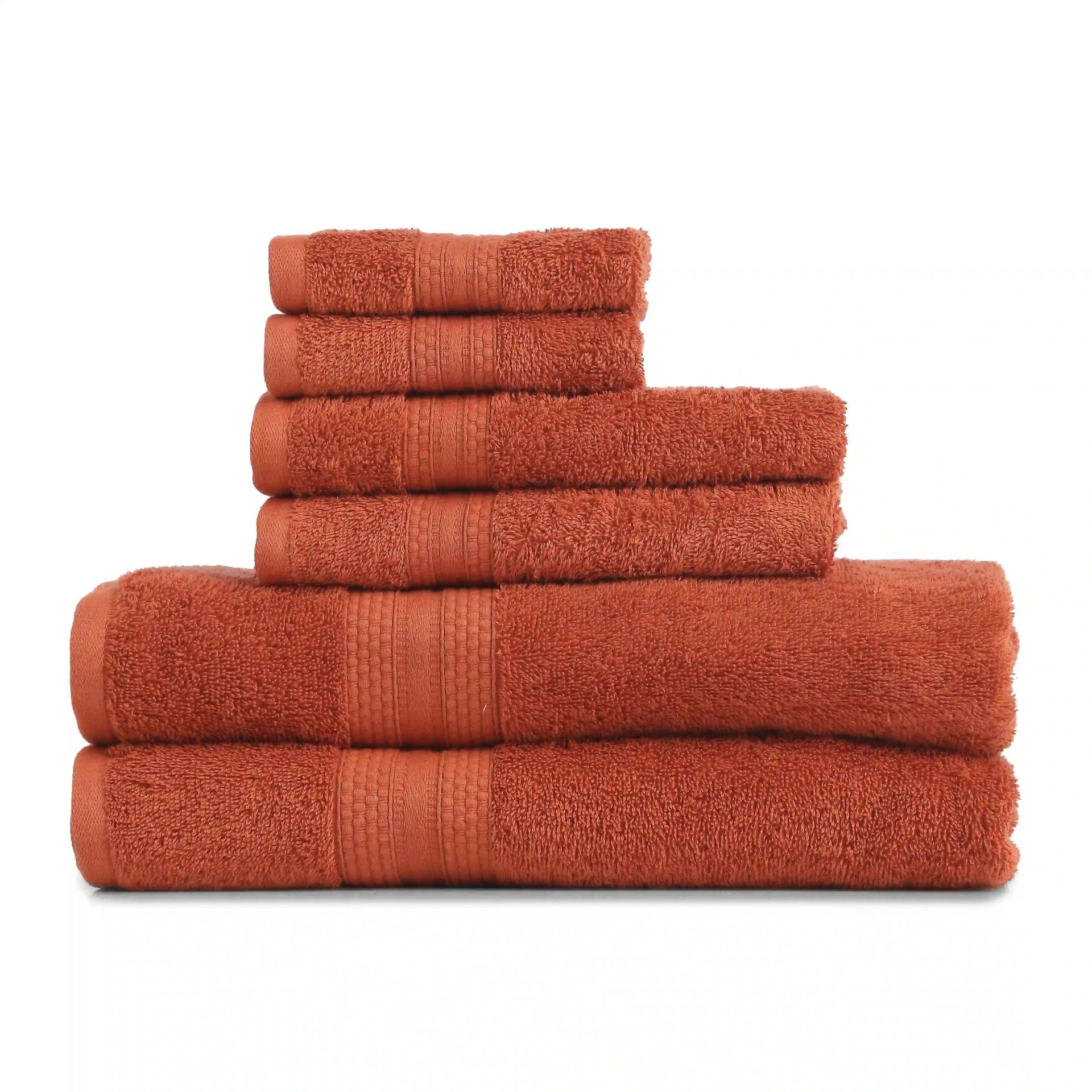 Solid Dyed 475 GSM 100% Cotton Burnt Red 6 Piece Towel Set | Paleto