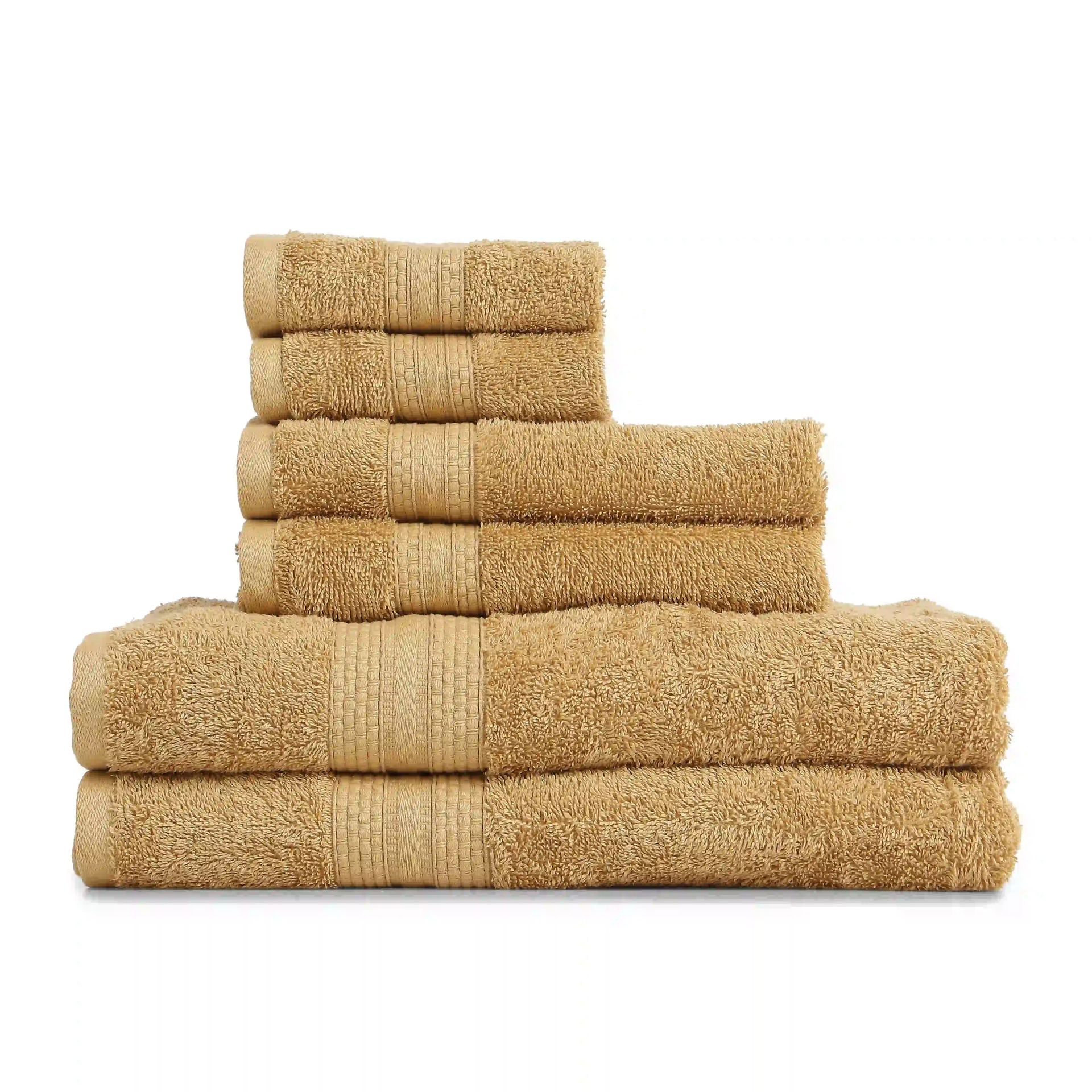 Solid Dyed 475 GSM 100% Cotton Beige 6 Piece Towel Set | Paleto