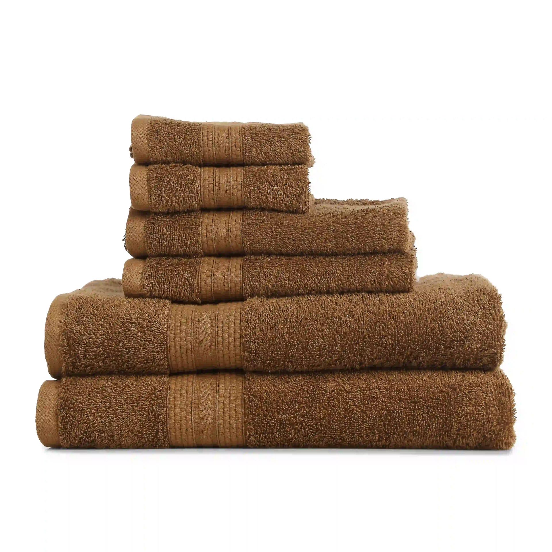 Solid Dyed 475 GSM 100% Cotton Chocolate 6 Piece Towel Set | Paleto