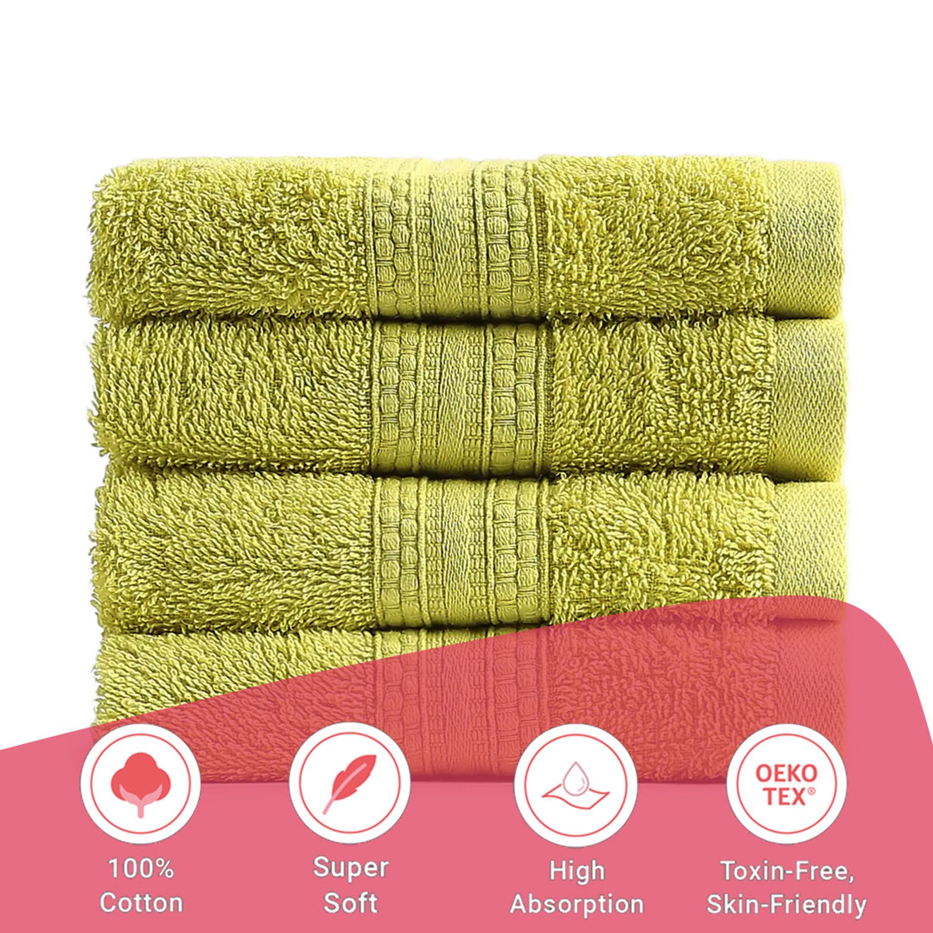 Solid Dyed 475 GSM 100% Cotton Apple Green Face Towel | Paleto
