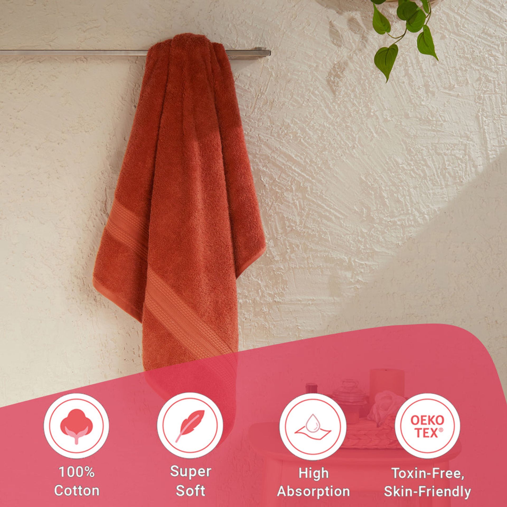 Solid Dyed 475 GSM 100% Cotton Burnt Red Bath Towel | Paleto