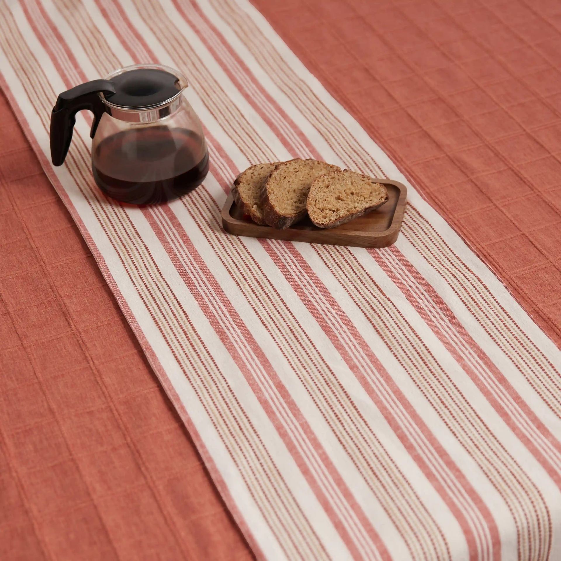 Woven Stripe 331 GSM 58% Cotton Red Table Runner | Kaleida