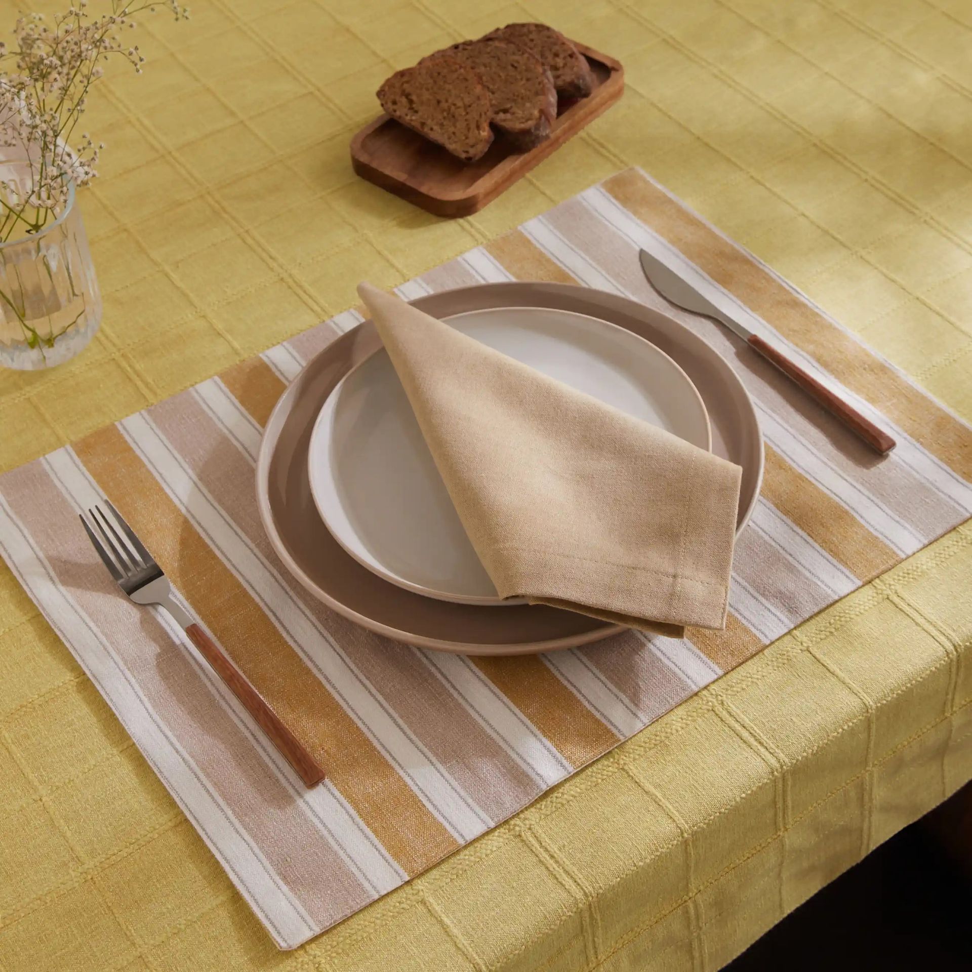 Solid Dyed 355 GSM 50% Cotton Yellow 4 Seater Table Cloth | Kaleida