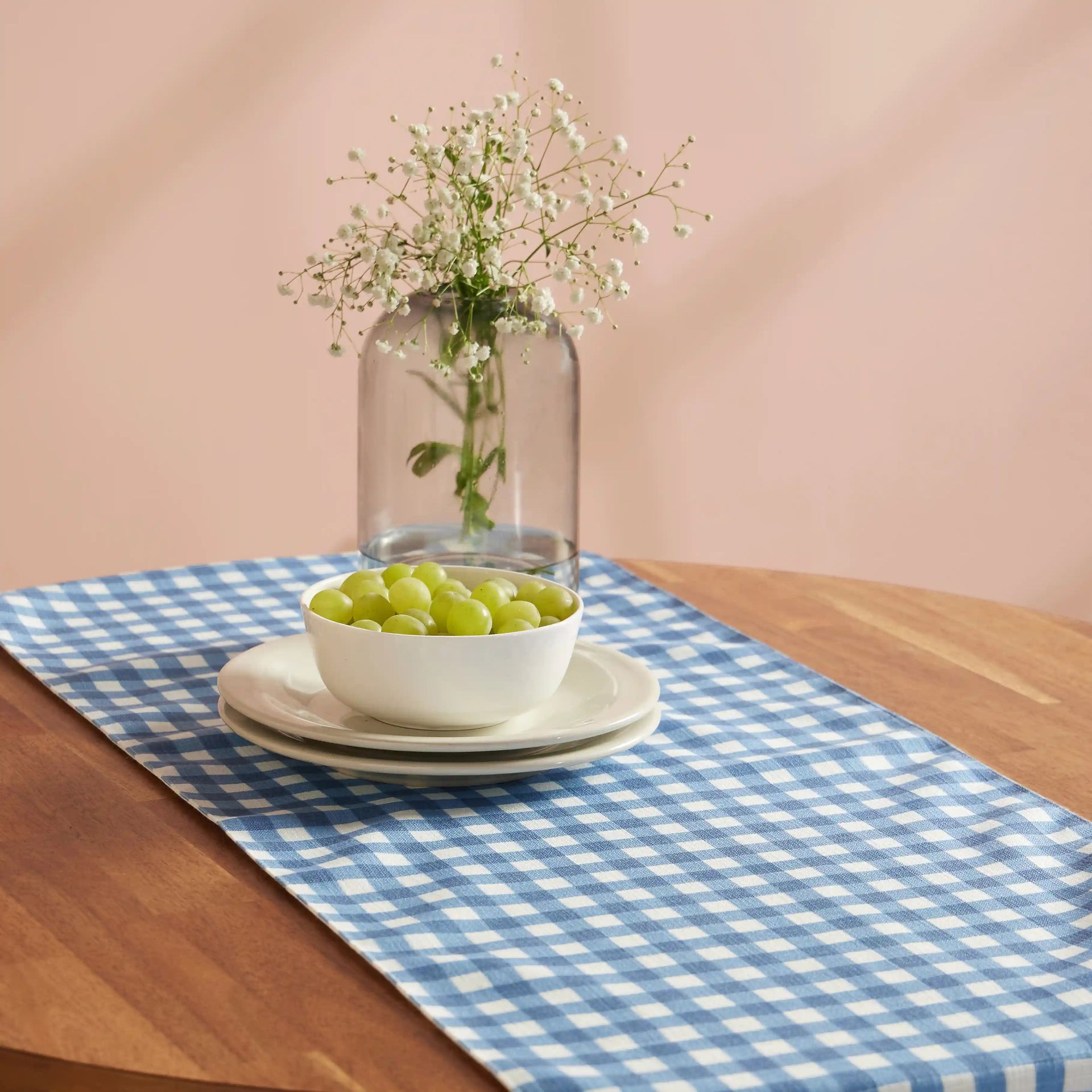 Big Gingham 319 GSM 100% Polyester Blue Table Runner | Nonna's Home