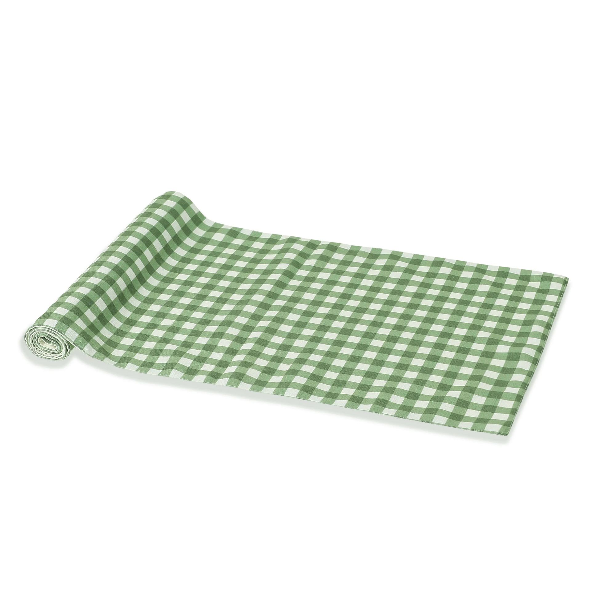 Big Gingham 319 GSM 100% Polyester Green Table Runner | Nonna's Home