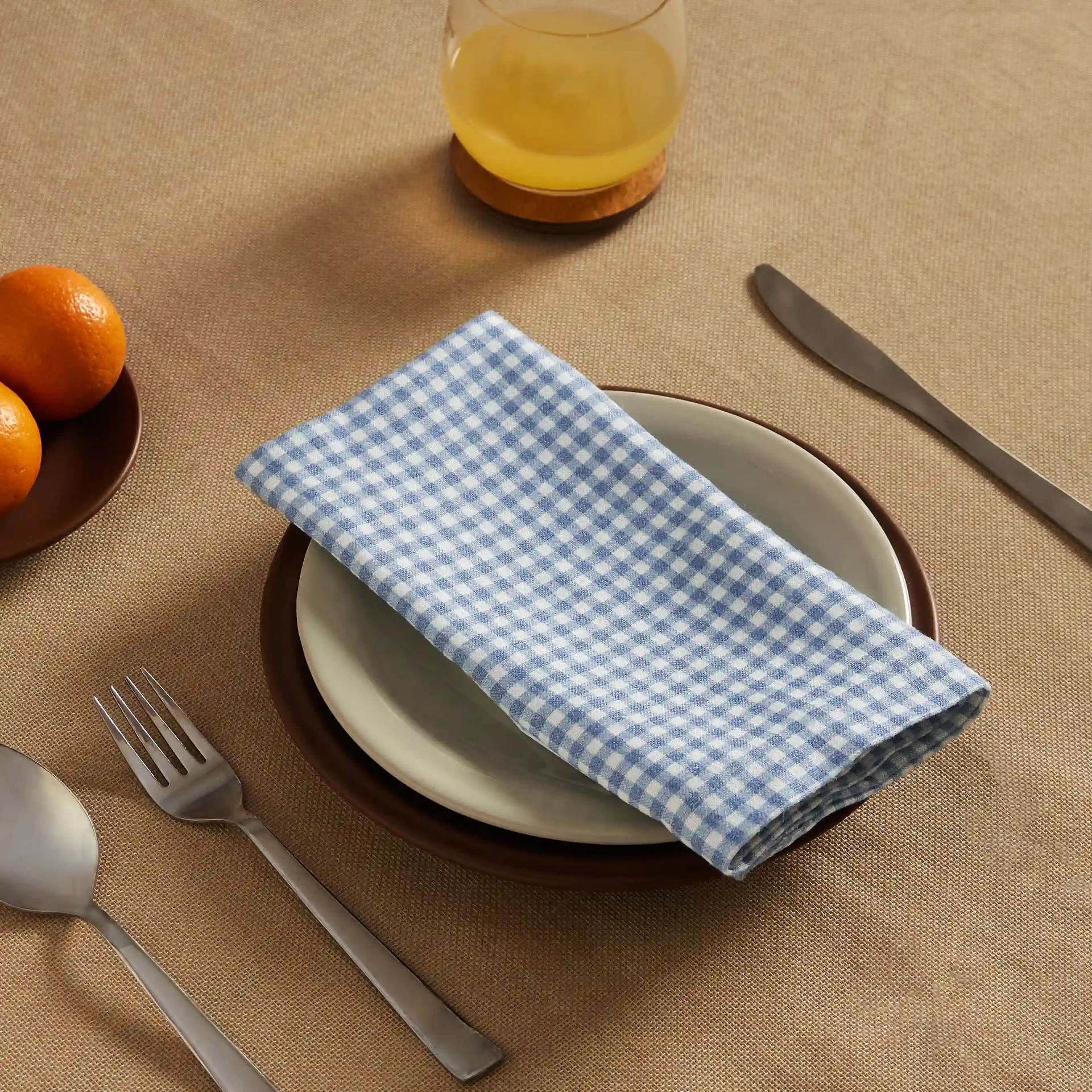 Small Gingham 280 GSM 100% Cotton Blue Set of 4 Table Napkin | Nonna's Home