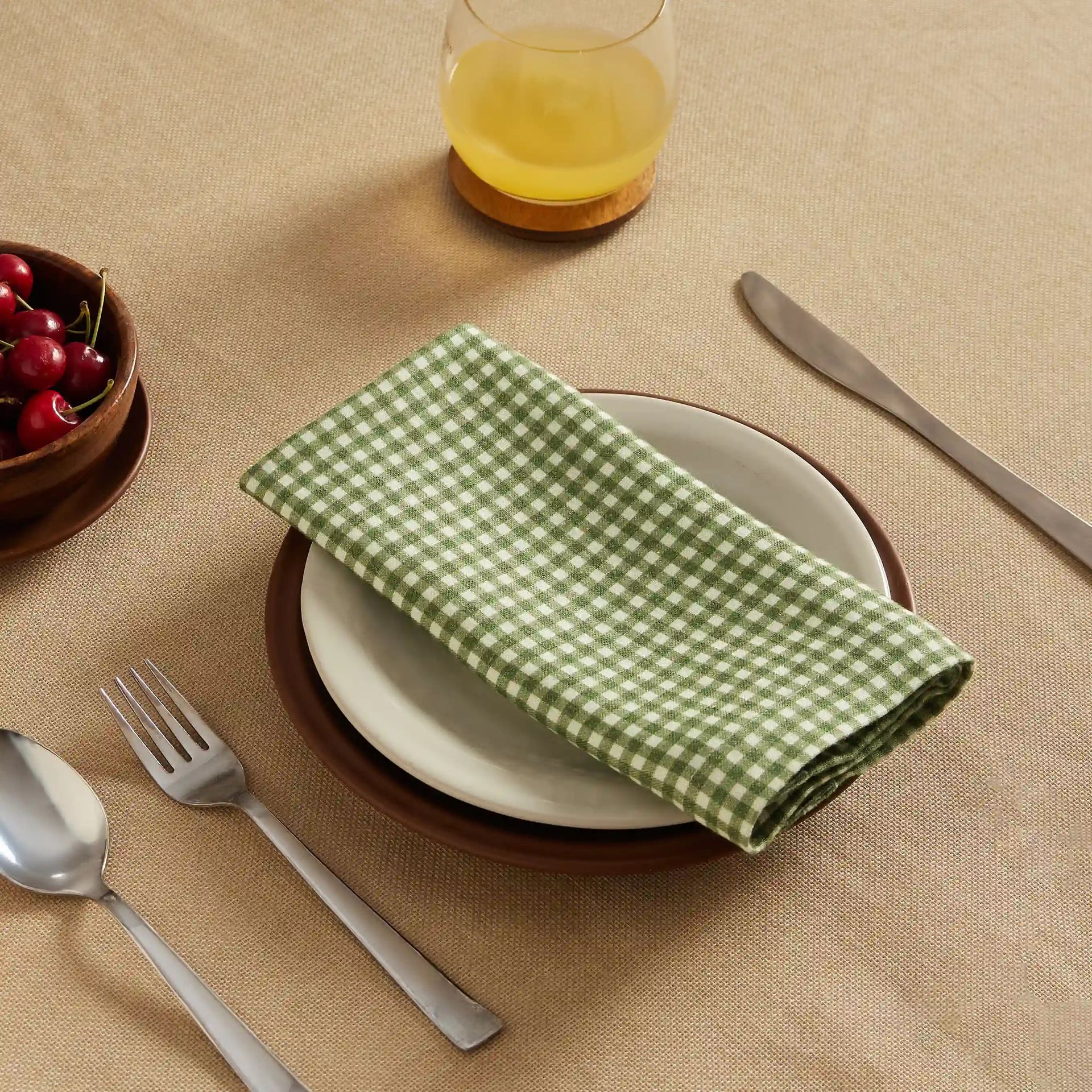 Small Gingham 280 GSM 100% Cotton Green Set of 4 Table Napkin | Nonna's Home