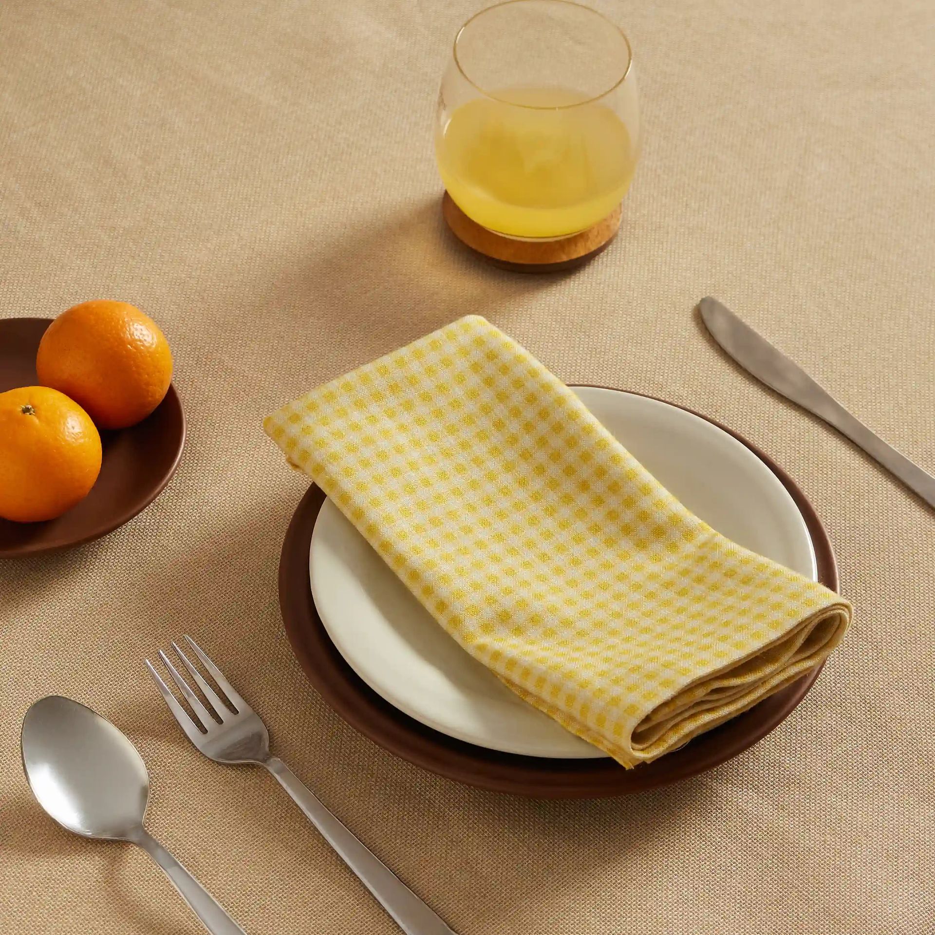 Small Gingham 280 GSM 100% Cotton Yellow Set of 6 Table Napkin | Nonna's Home