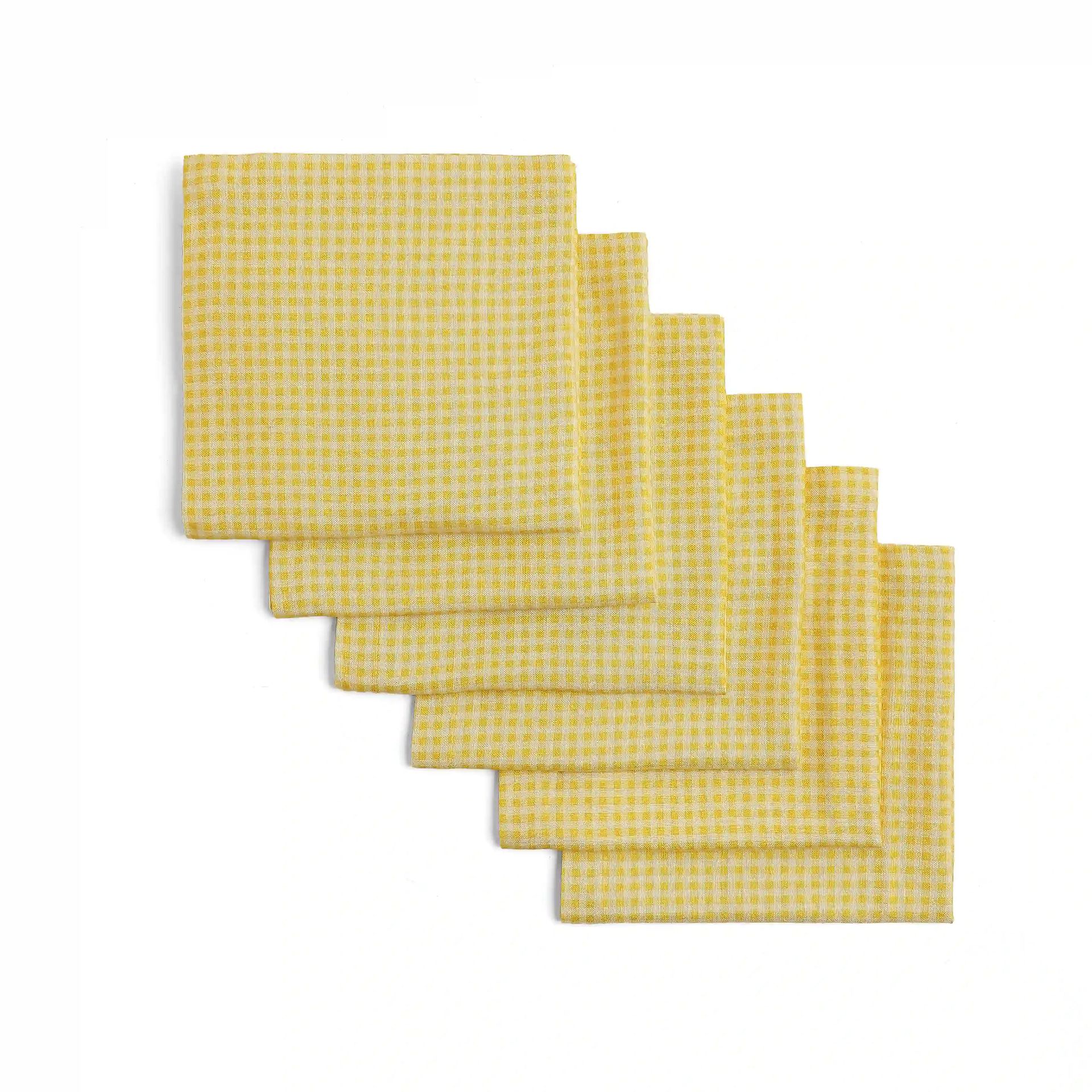 Small Gingham 280 GSM 100% Cotton Yellow Set of 6 Table Napkin | Nonna's Home
