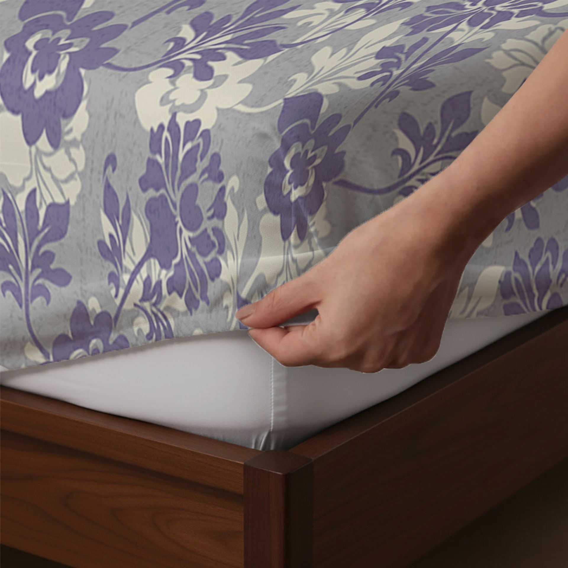 Floral 120 GSM Microfibre Blue Green Queen Fitted Sheet Set | Serene Nest